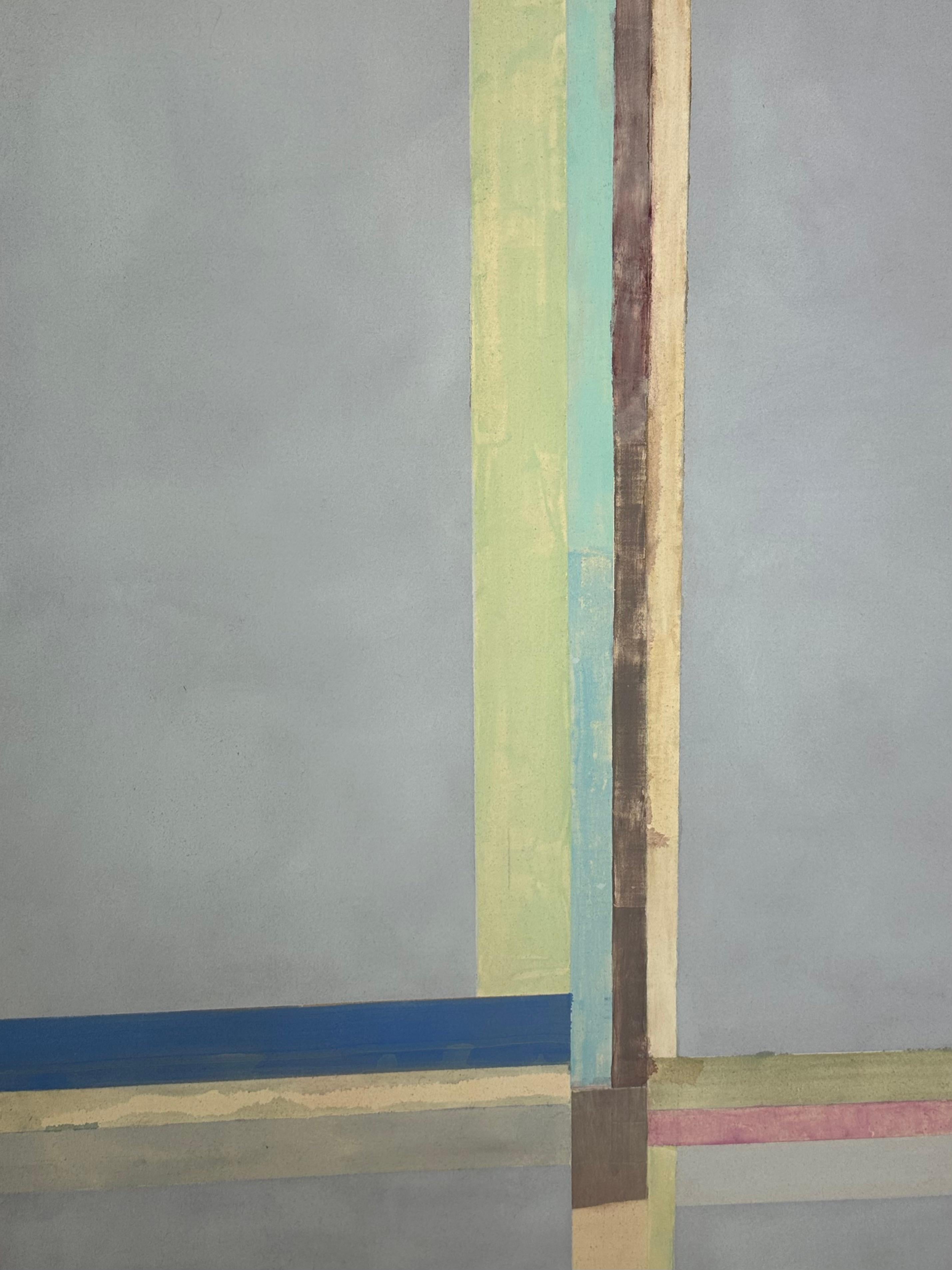 No 89 - Pittura astratta contemporanea Blu, verde menta, grigio, strisce, 2024 in vendita 1
