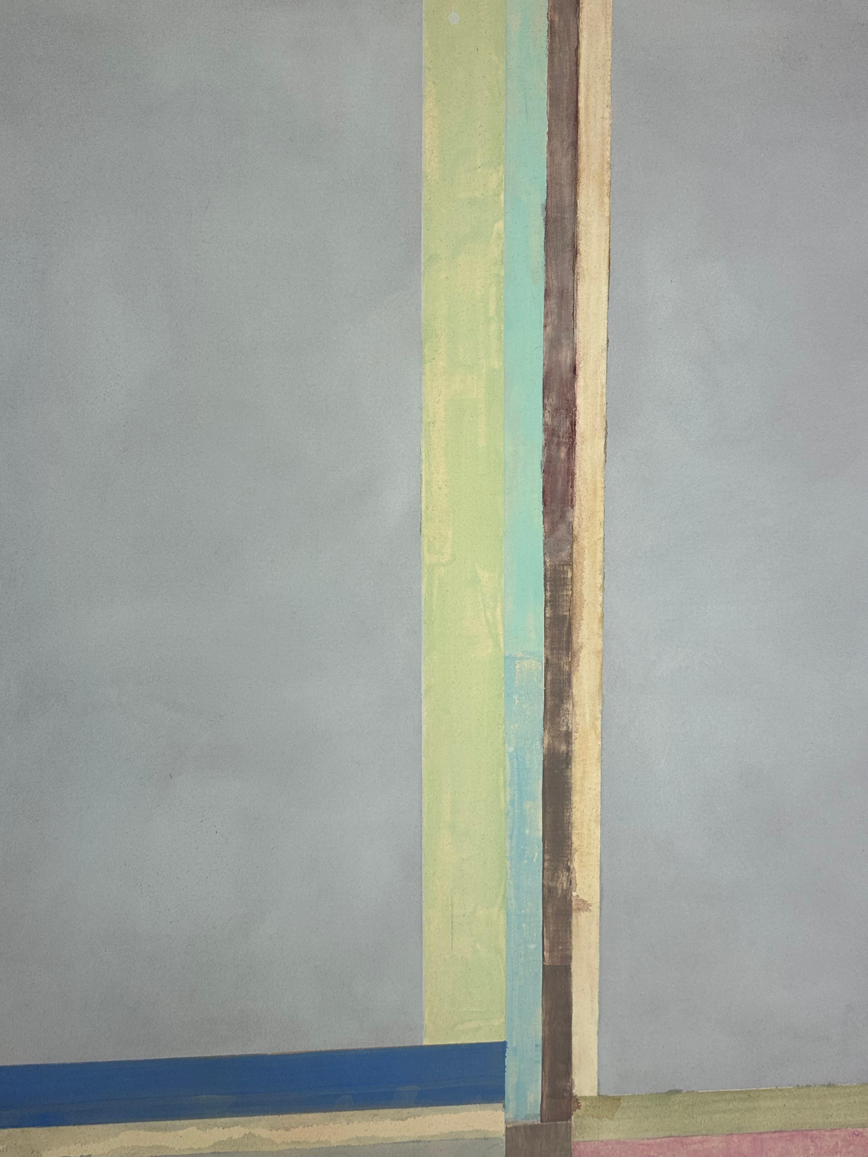 No 89 - Pittura astratta contemporanea Blu, verde menta, grigio, strisce, 2024 in vendita 2