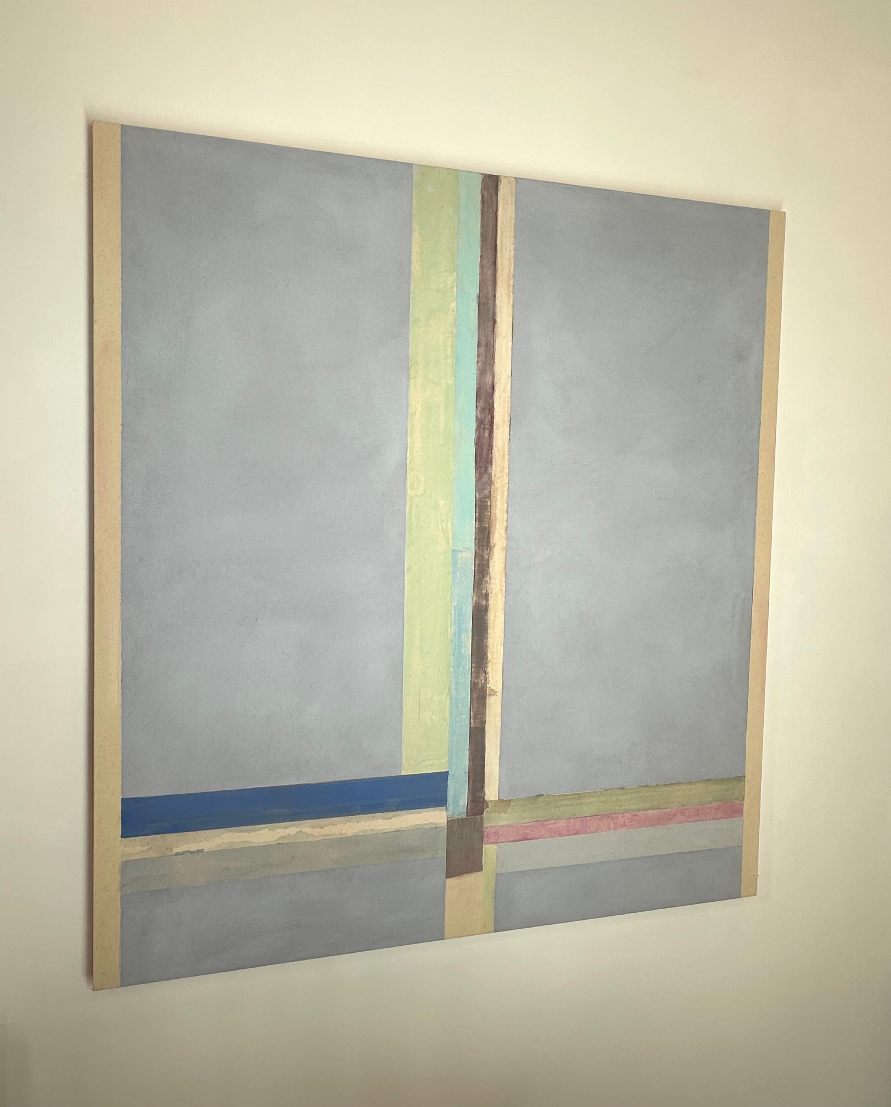 No 89 - Pittura astratta contemporanea Blu, verde menta, grigio, strisce, 2024 in vendita 3