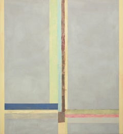 No 89 - Pittura astratta contemporanea Blu, verde menta, grigio, strisce, 2024