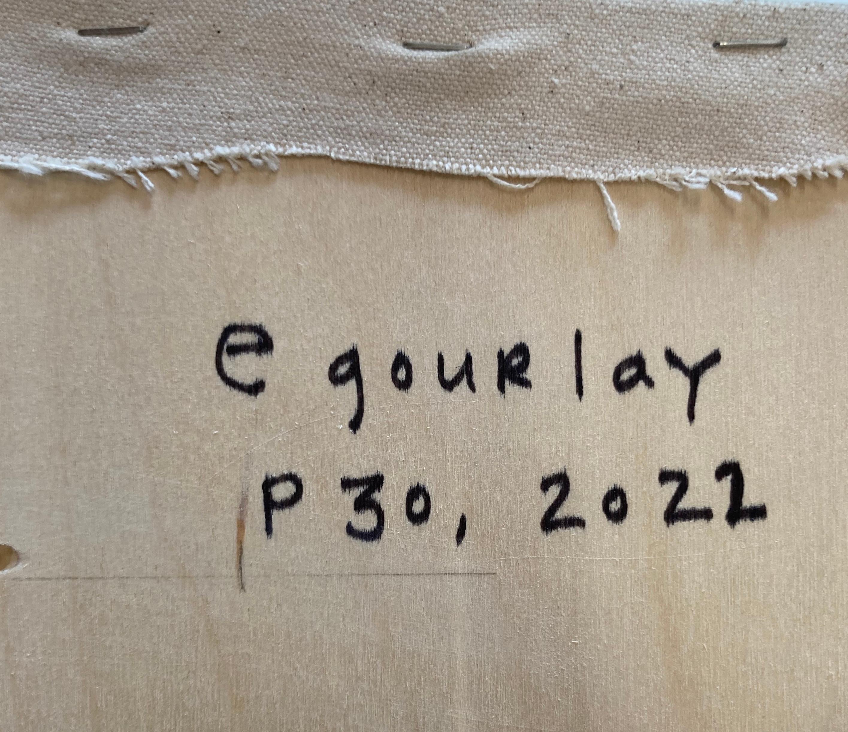 P30 - Geometrische abstrakte Malerei Grau Blau Gelb Ocker Flieder, 2022 im Angebot 10