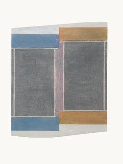 P30, Grau, Blau, Ockergelb, Flieder Geometrisch Abstrakt Geformte Tafelmalerei