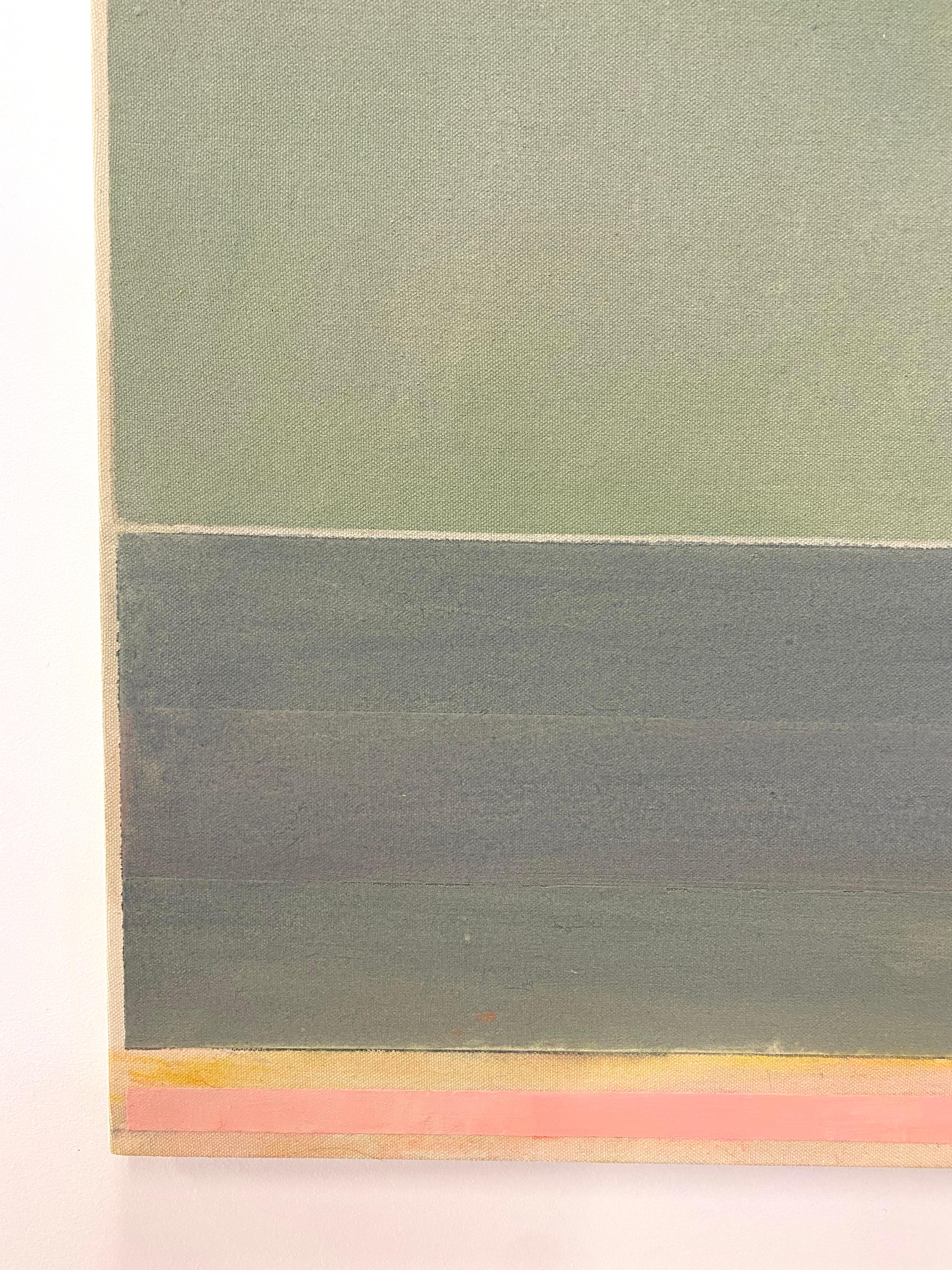 PG 17, Rosso corallo a righe, Verde chiaro, Sage scuro Geometrico astratto in vendita 1