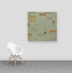 Quimperblue, Modern Square Abstract Painting Blue Beige, Green, Gray, Red, Black