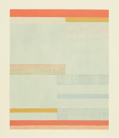Russetgray, Vertical Abstract Painting on Paper in Orange, Coral, Gray, Beige