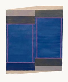 S30, Abstract Painting in Blue, Light Purple, Beige on Shaped Panel