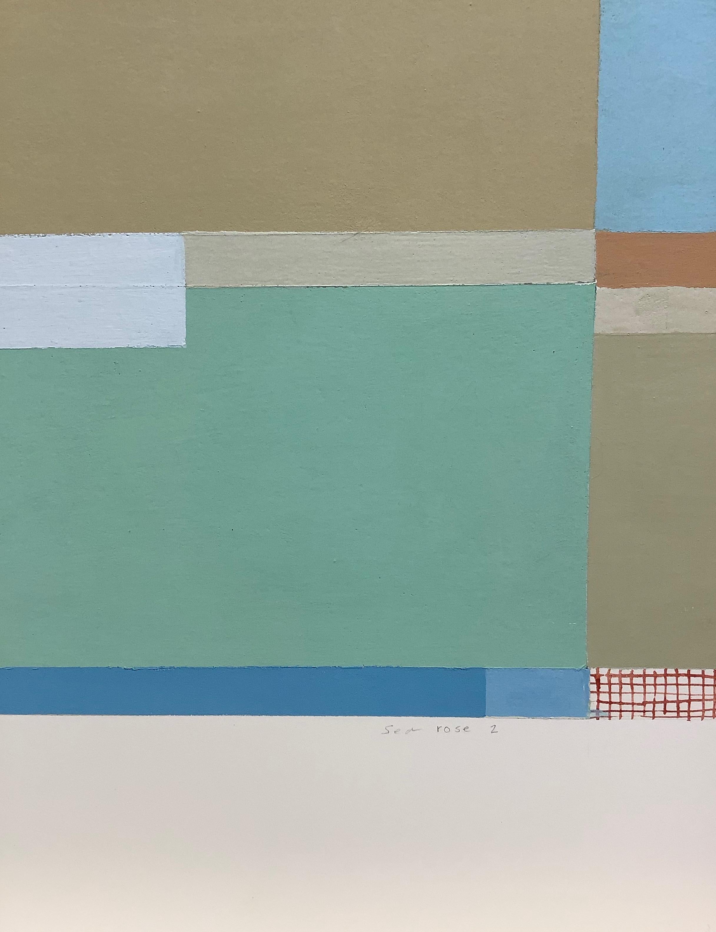 Sea Glass Two, Mint Blue, Aqua Green, Brown, Ochre, Beige Painting on Paper 3
