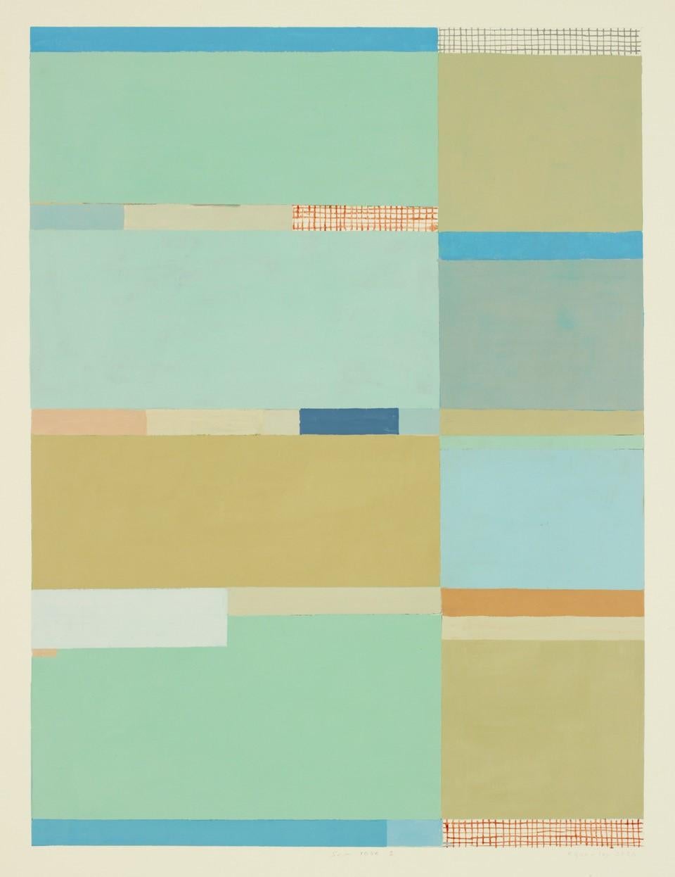 Elizabeth Gourlay Abstract Painting - Sea Glass Two, Mint Blue, Aqua Green, Brown, Ochre, Beige Painting on Paper