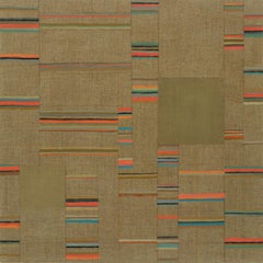 Tambura, Beige, Coral, Green, Brown, Olive, Teal Blue Stripes, Square