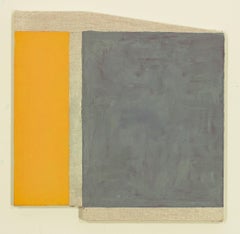 Il seminatore, giallo senape dorato, grigio, beige, pannello sagomato geometrico astratto