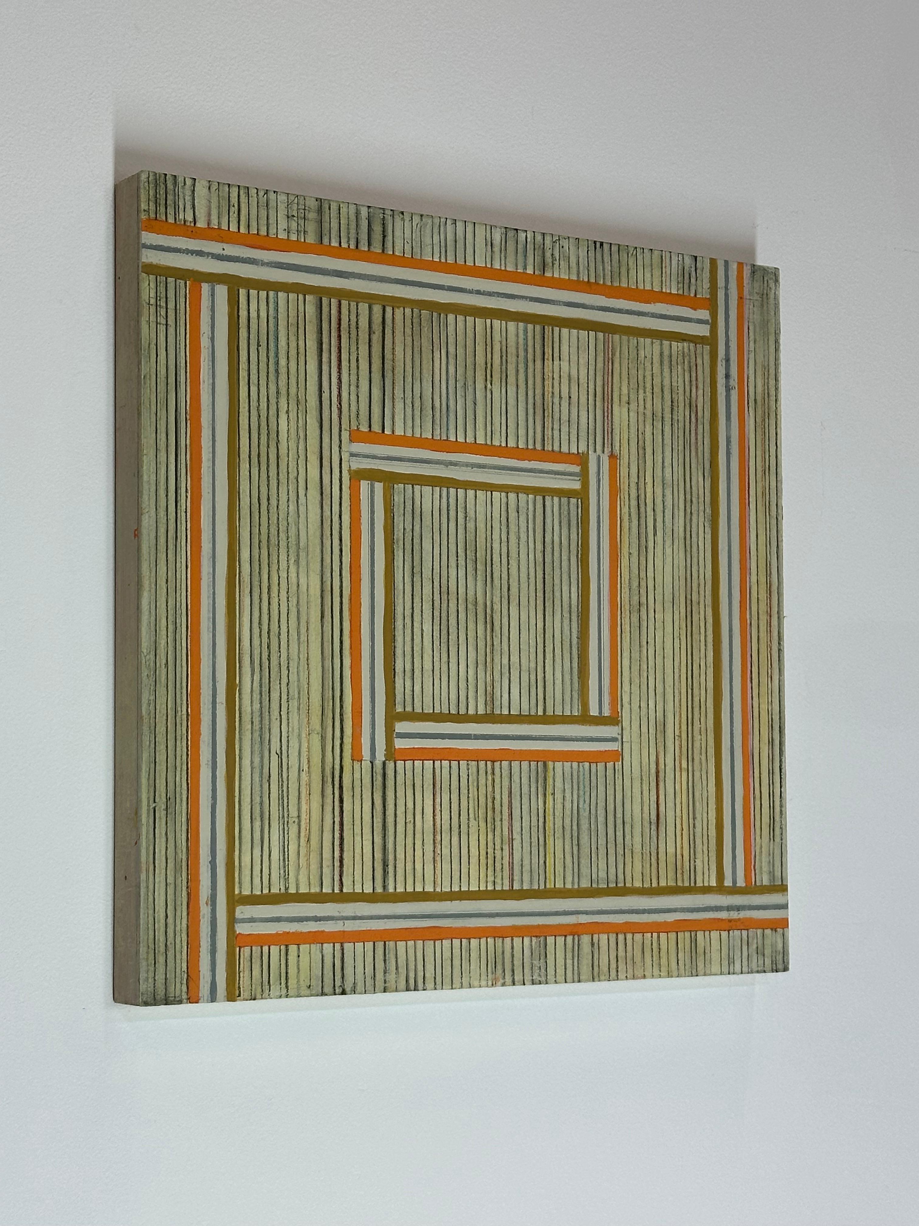 Tre Quattro Quattro - Beige Arancione Marrone Strisce Linee Geometriche Quadrato, 2014 - Painting Contemporaneo di Elizabeth Gourlay