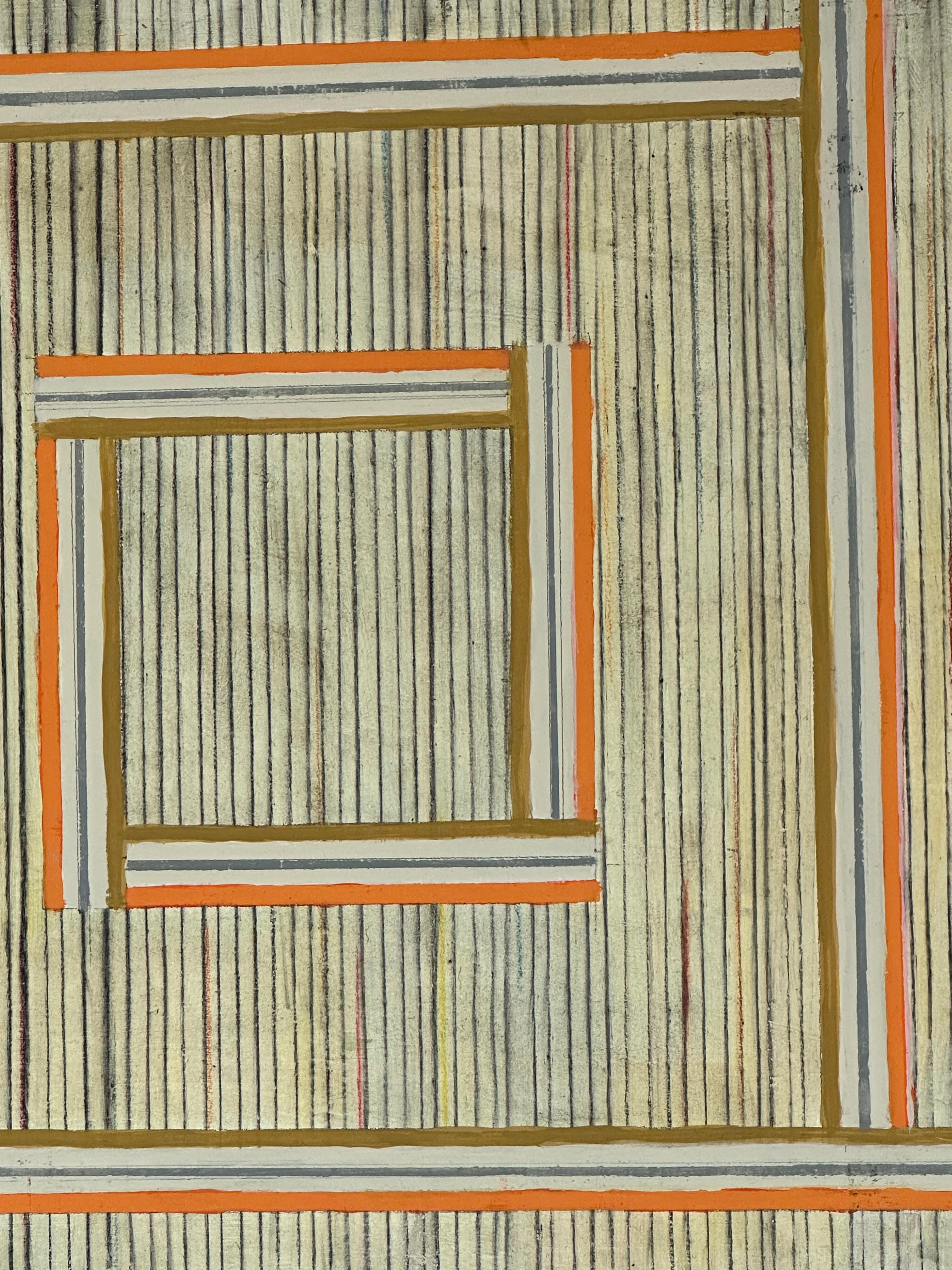 Tre Quattro Quattro - Beige Arancione Marrone Strisce Linee Geometriche Quadrato, 2014 in vendita 1