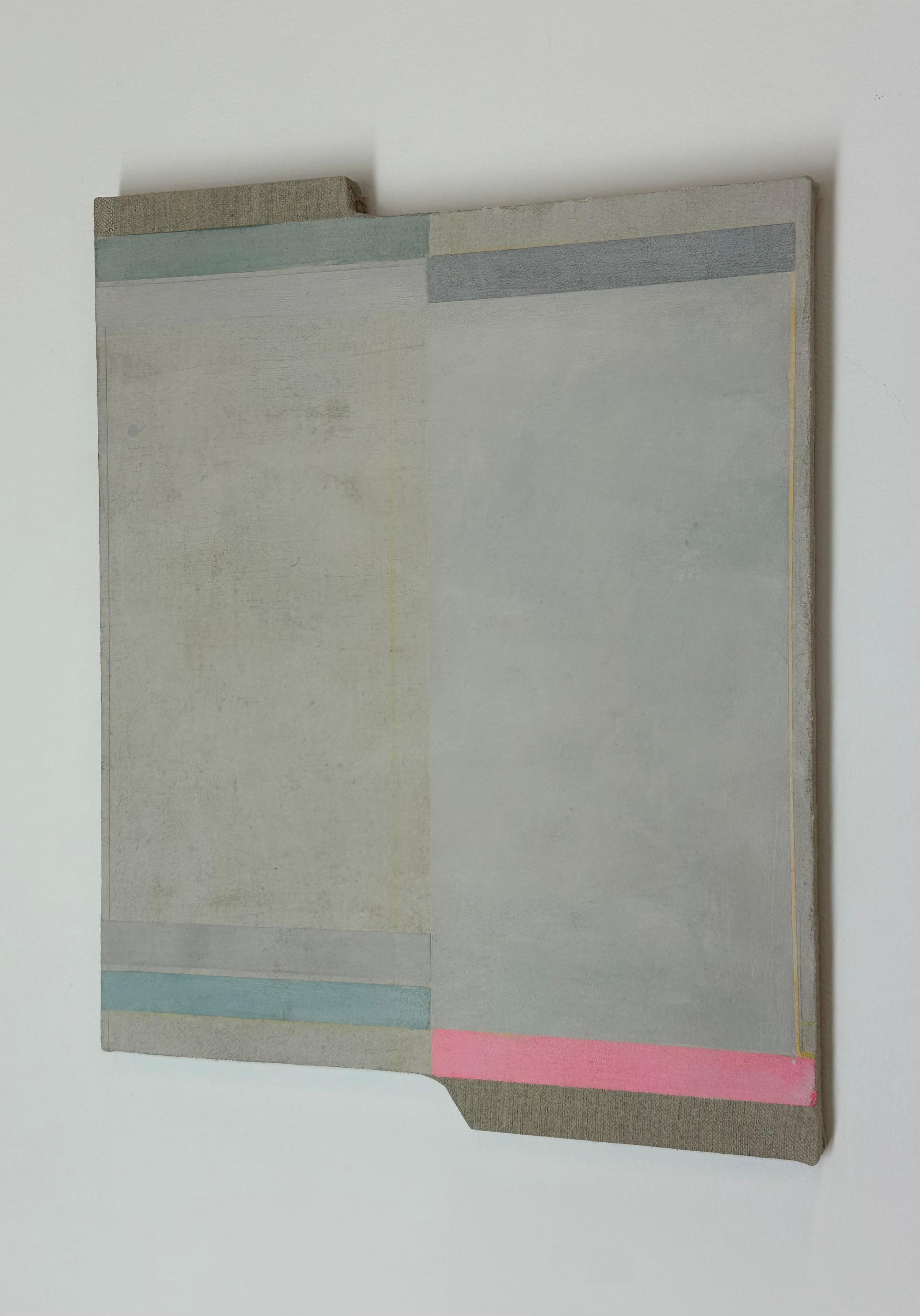 Elizabeth Gourlay Abstract Painting - Untitled - Beige Gray Pink Stripes Shaped Painting, 2023