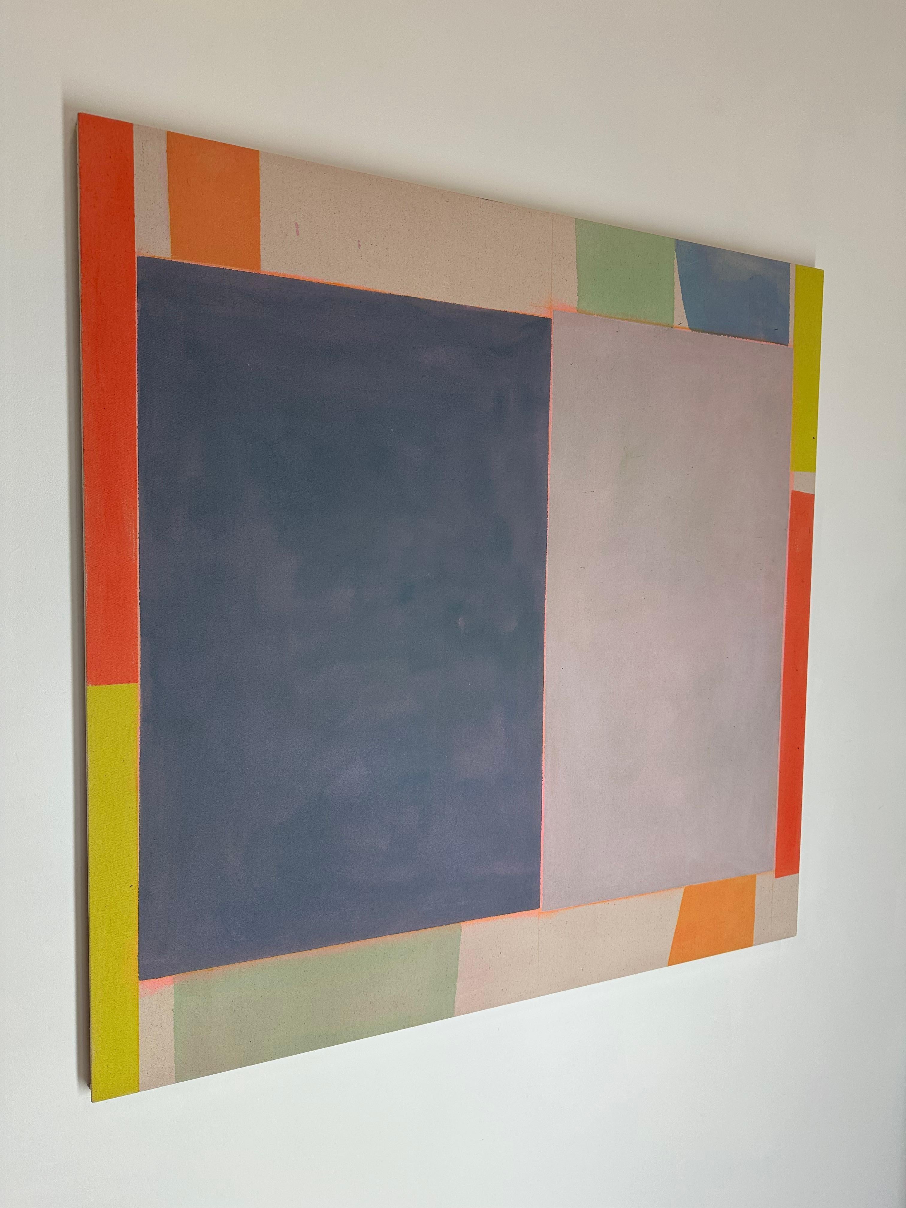 Senza titolo - Astratto geometrico contemporaneo a strisce arancione giallo verde, 2024 - Painting di Elizabeth Gourlay