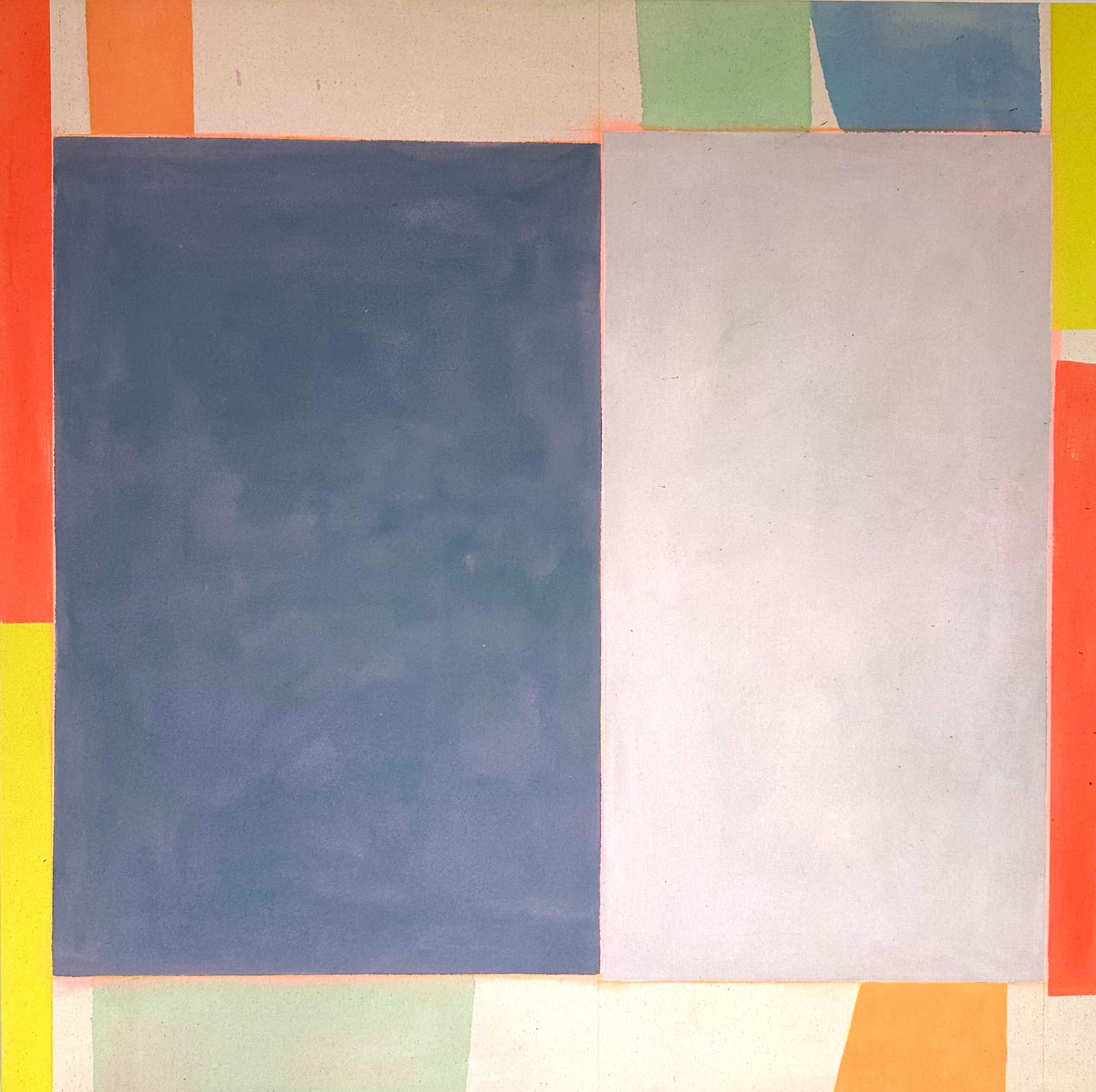 Abstract Painting di Elizabeth Gourlay - Senza titolo - Astratto geometrico contemporaneo a strisce arancione giallo verde, 2024