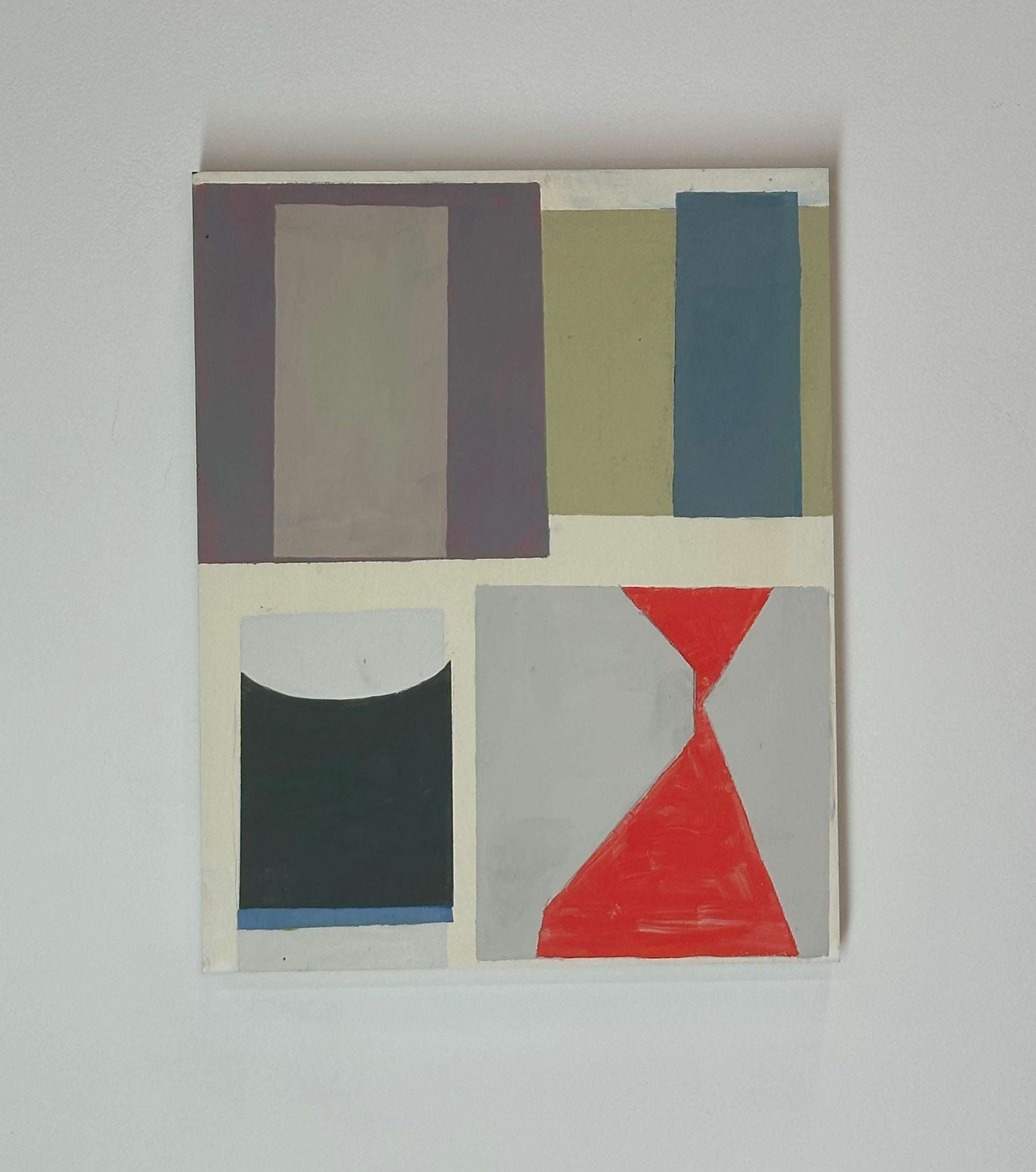 Senza titolo - Forme geometriche astratte contemporanee Rosso Sage Beige Grigio - Painting di Elizabeth Gourlay