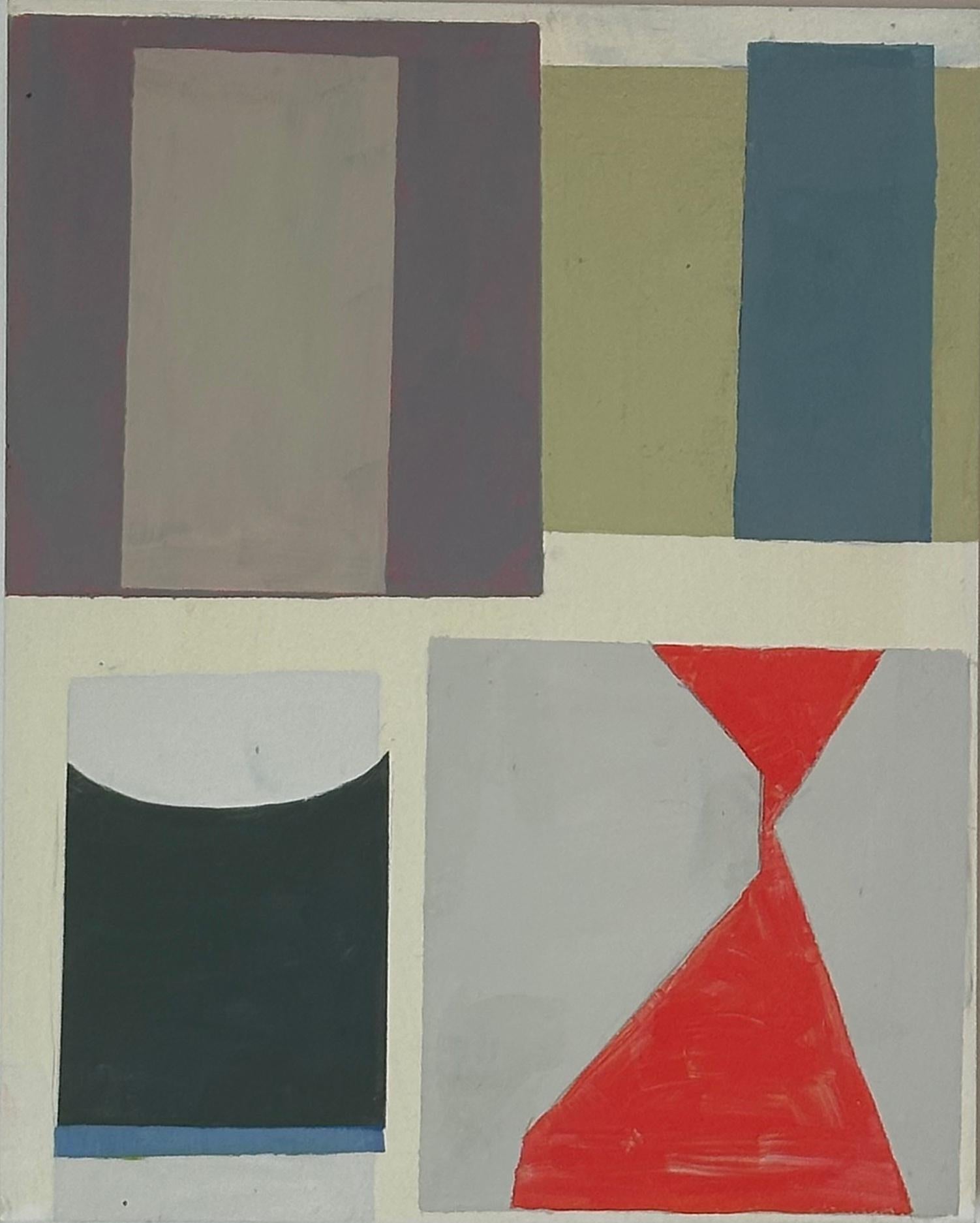 Abstract Painting di Elizabeth Gourlay - Senza titolo - Forme geometriche astratte contemporanee Rosso Sage Beige Grigio