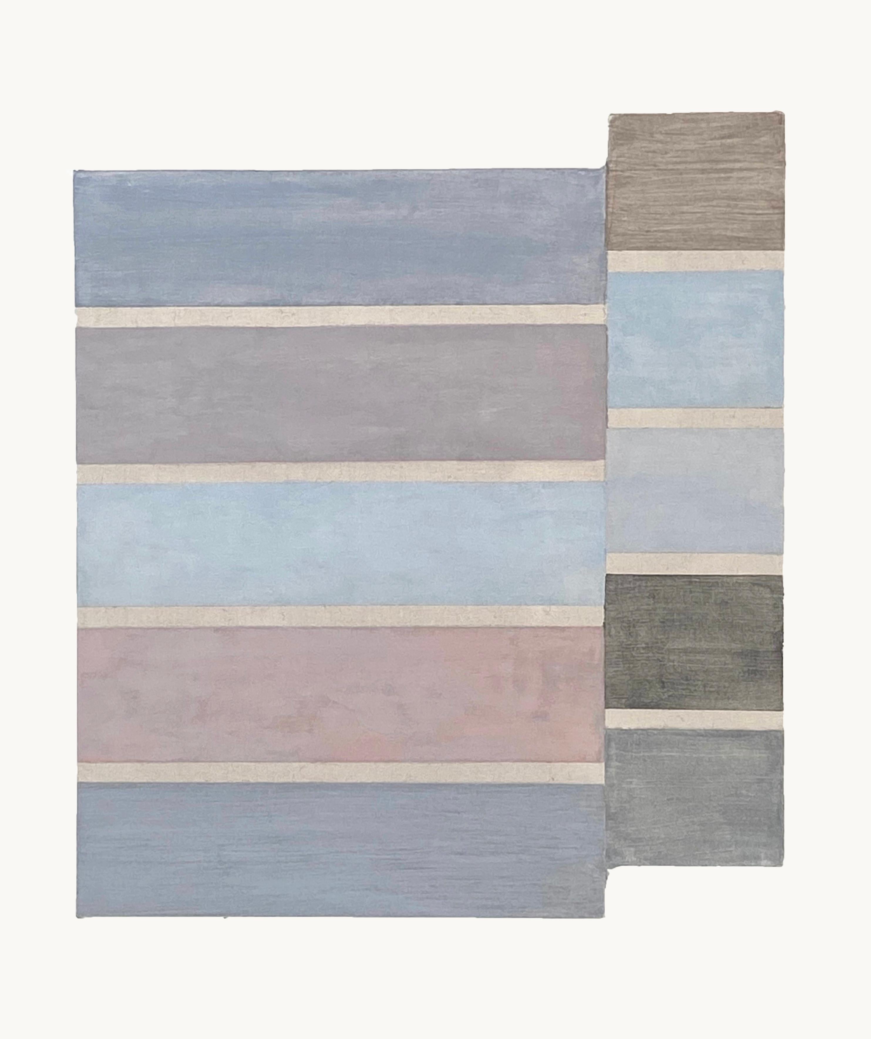 V30 - Pittura geometrica astratta a strisce blu grigio lavanda, 2022