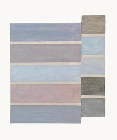 V30 - Geometric Abstract Lavender Blue Gray Stripes Shaped Painting, 2022