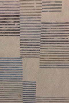 Watchetblue, Square Abstract Painting in Beige, Blue, Green, Gray, Umber, Brown