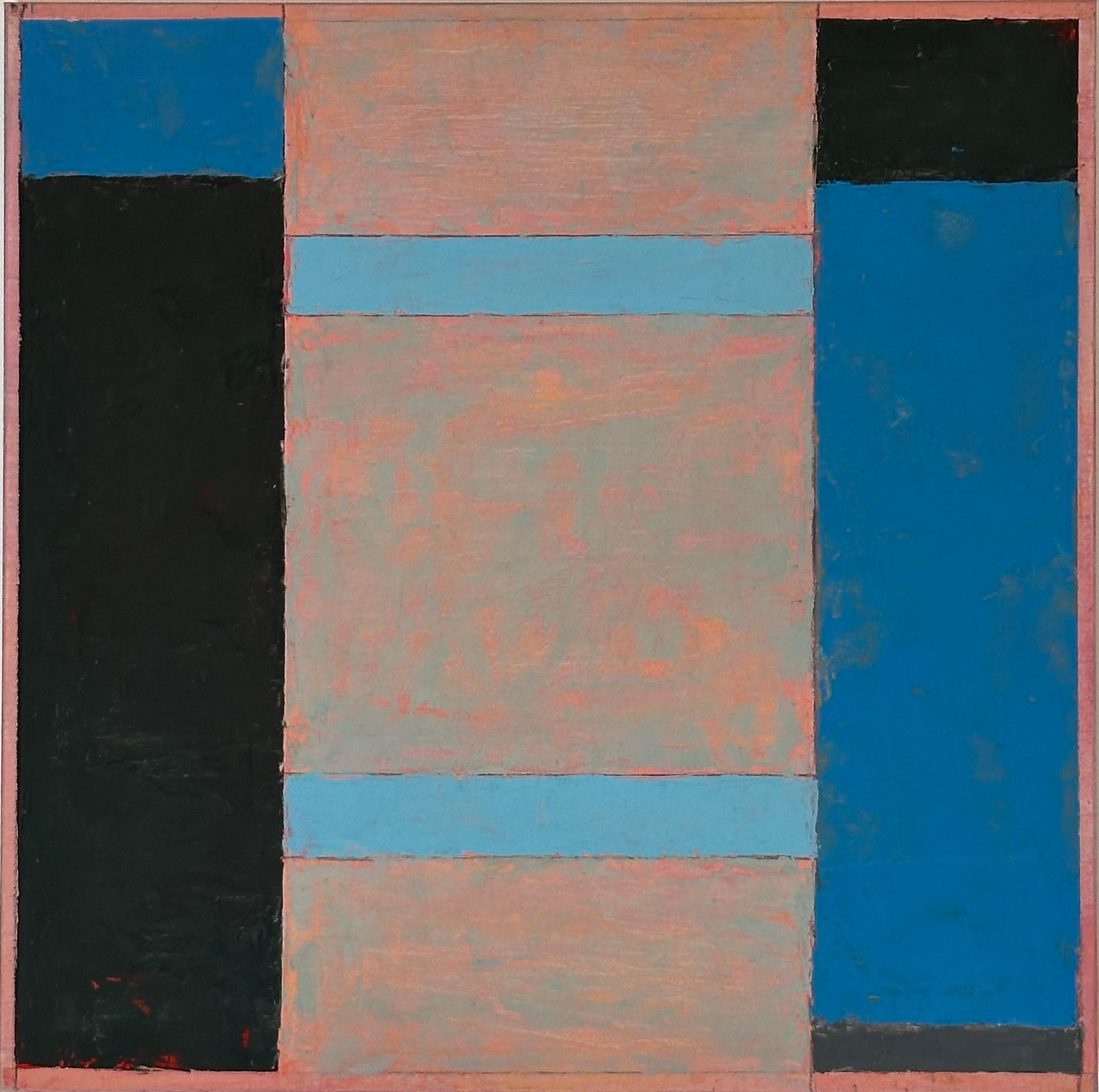 Abstract Painting di Elizabeth Gourlay - Con Blu Grigio - Colore geometrico astratto contemporaneo a strisce, 2012