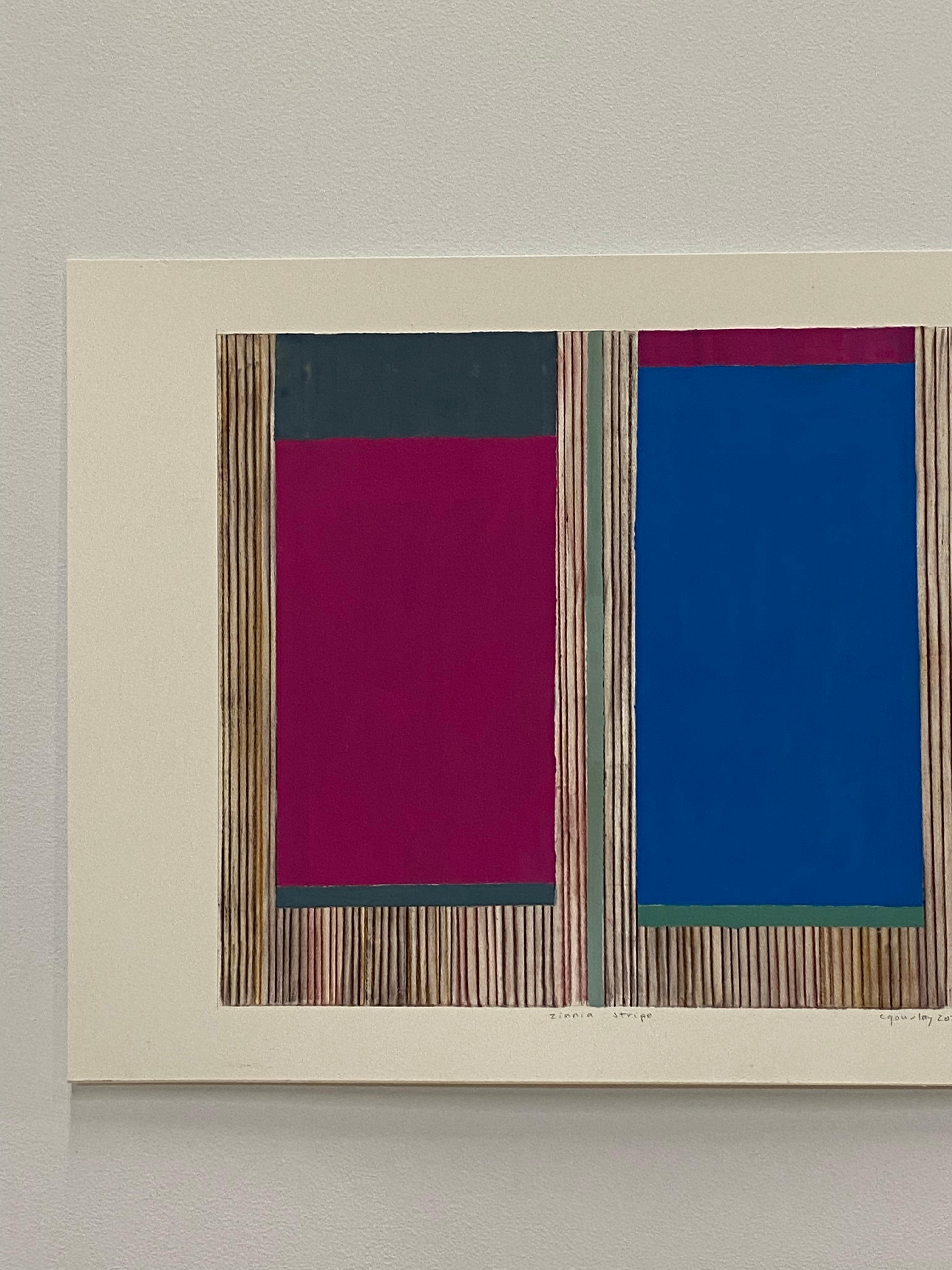 Zinnia-Streifen, Geometrisch Abstrakt, Dunkel- Magenta-rosa, Hell-Lapislazuli-Blau auf Beige (Zeitgenössisch), Painting, von Elizabeth Gourlay
