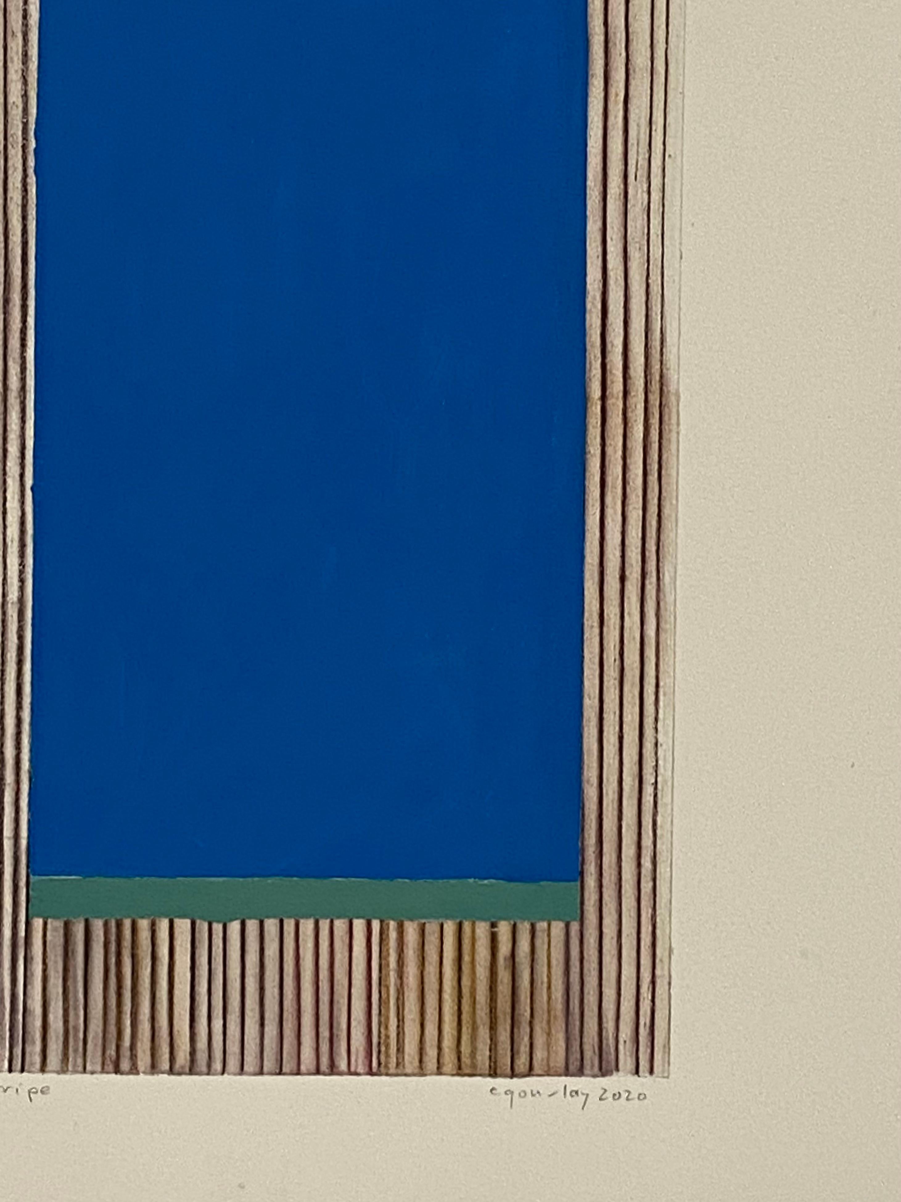 Zinnia-Streifen, Geometrisch Abstrakt, Dunkel- Magenta-rosa, Hell-Lapislazuli-Blau auf Beige 1