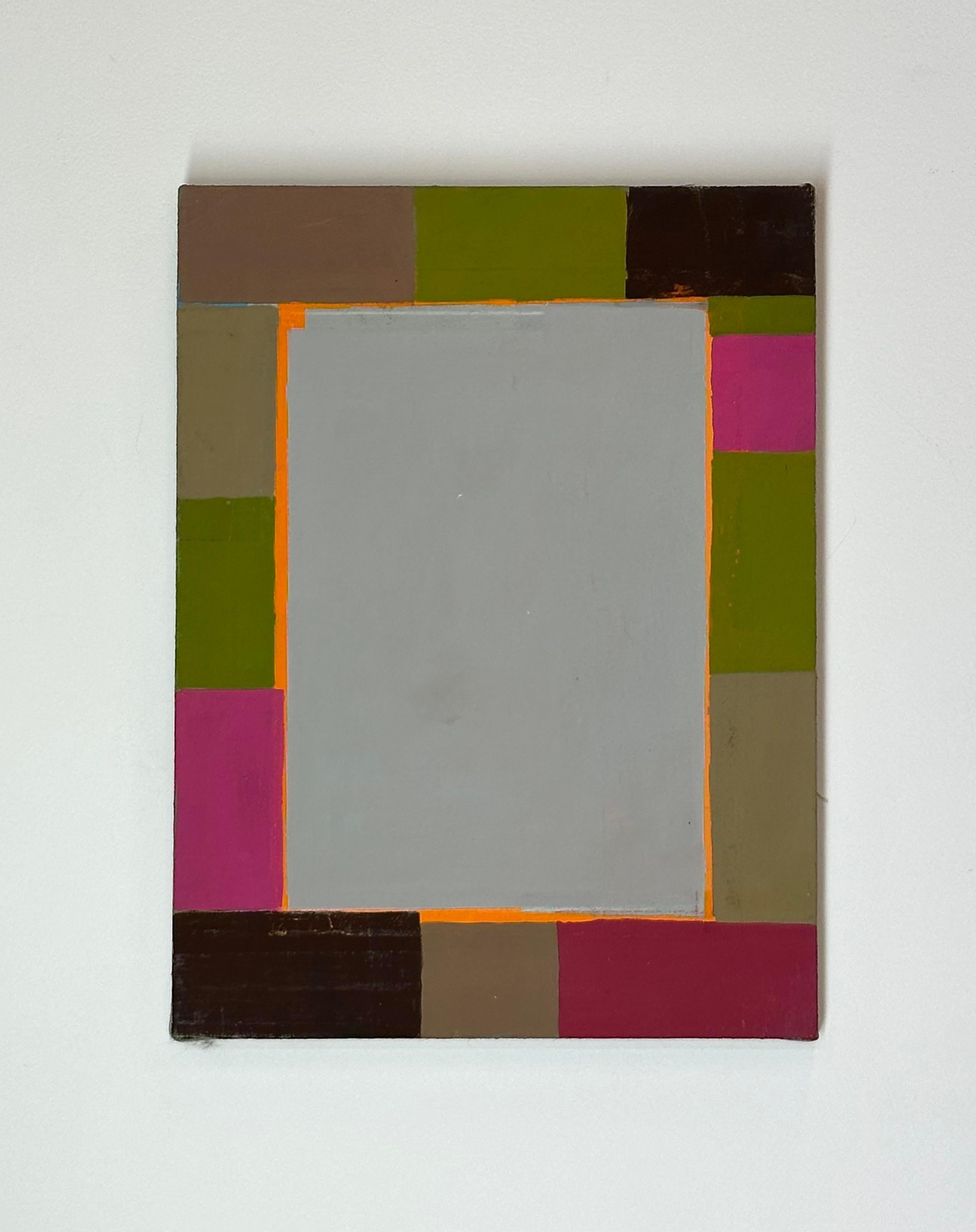 Zurma Two - Contemporary Geometric Abstract Stripes Color Pink Green Gray, 2016 - Painting by Elizabeth Gourlay