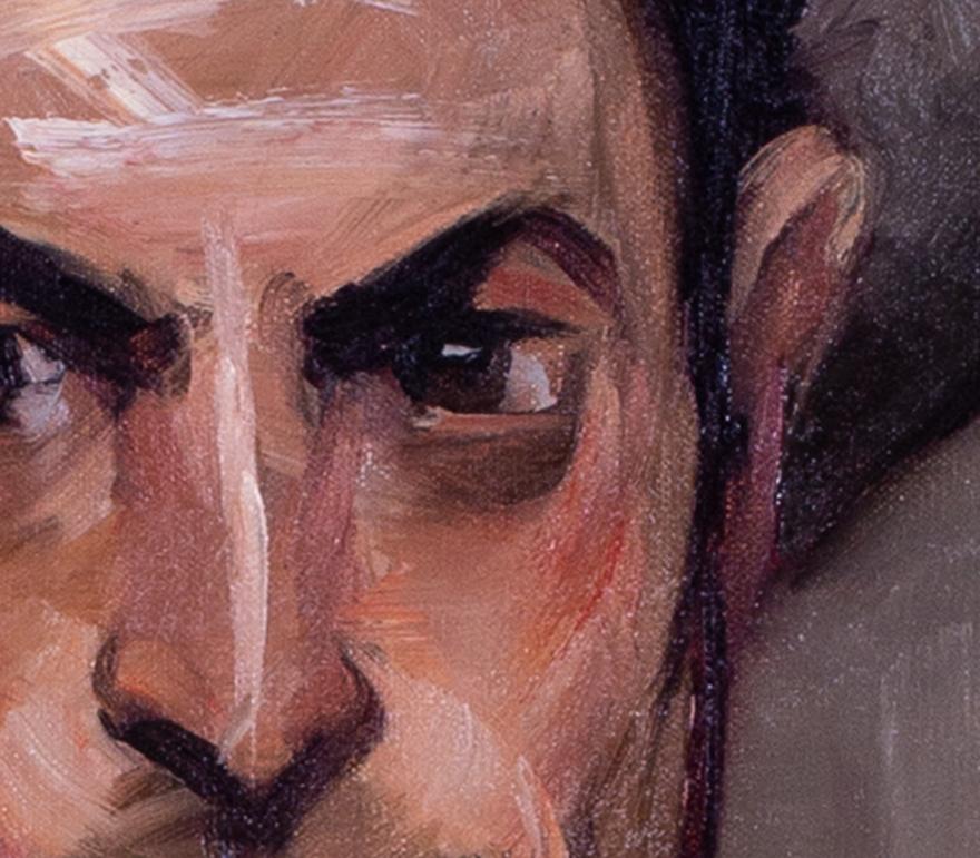 Retrato americano, 1912, de un hombre con corbata roja, obra de la artista Elizabeth Grandin en venta 2