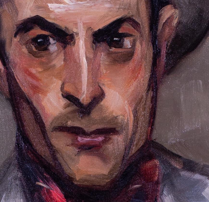 Retrato americano, 1912, de un hombre con corbata roja, obra de la artista Elizabeth Grandin en venta 3