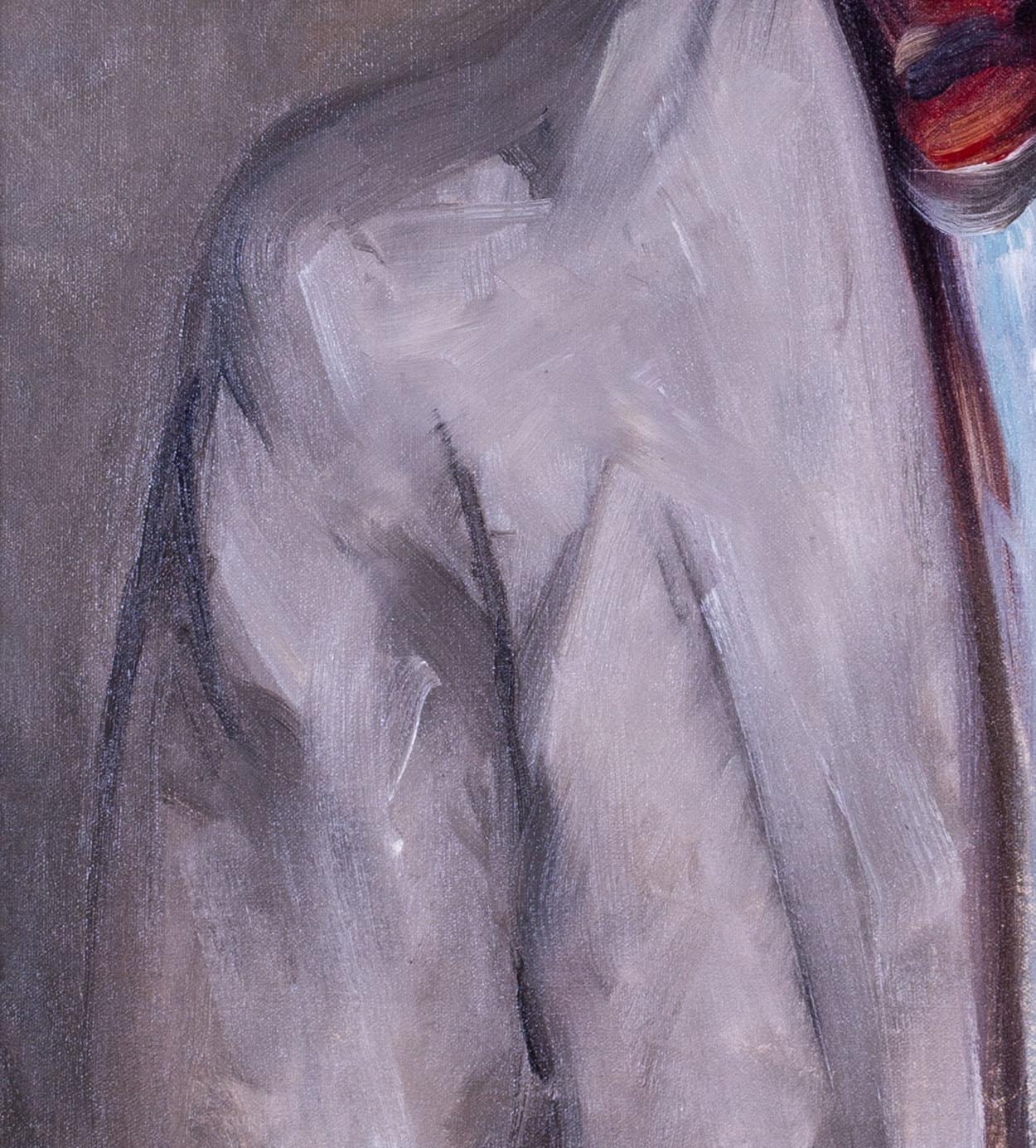 Retrato americano, 1912, de un hombre con corbata roja, obra de la artista Elizabeth Grandin en venta 5