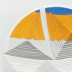 Freehand Cut with Surgical Scalpel, 2 ply Museum Board: Blue & Yellow Stripe-Out