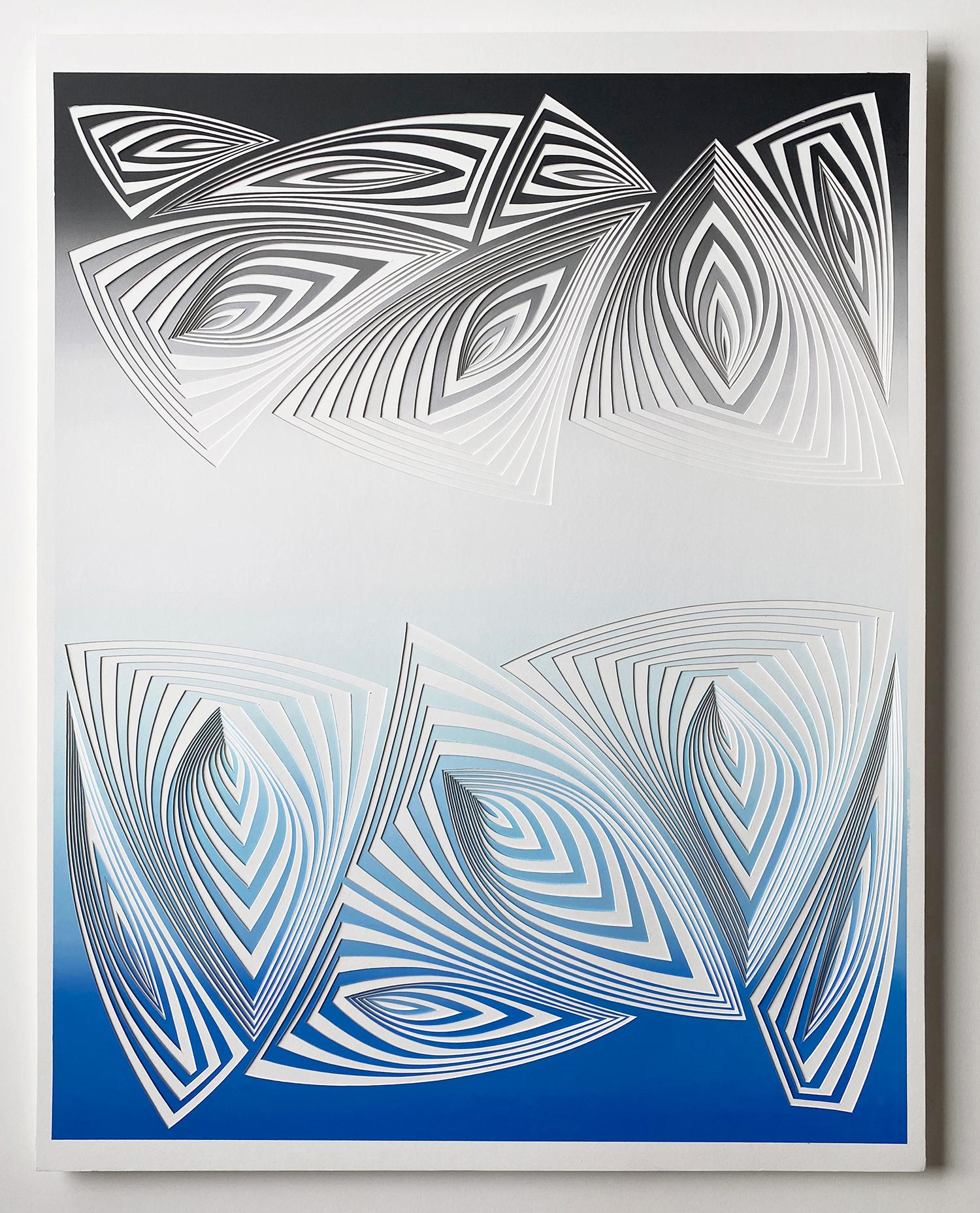 Tagliato con un bisturi chirurgico su un cartone da museo a 2 strati: 'Blu Nero' - Mixed Media Art di Elizabeth Gregory-Gruen