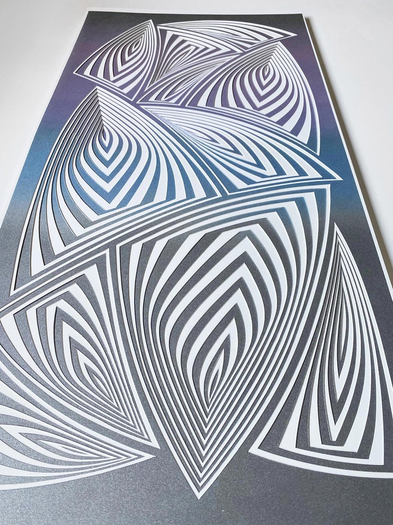 Cut with Surgical Scalpel on 2 ply Museum Board: 'Silver Purple' - Contemporary Mixed Media Art by Elizabeth Gregory-Gruen