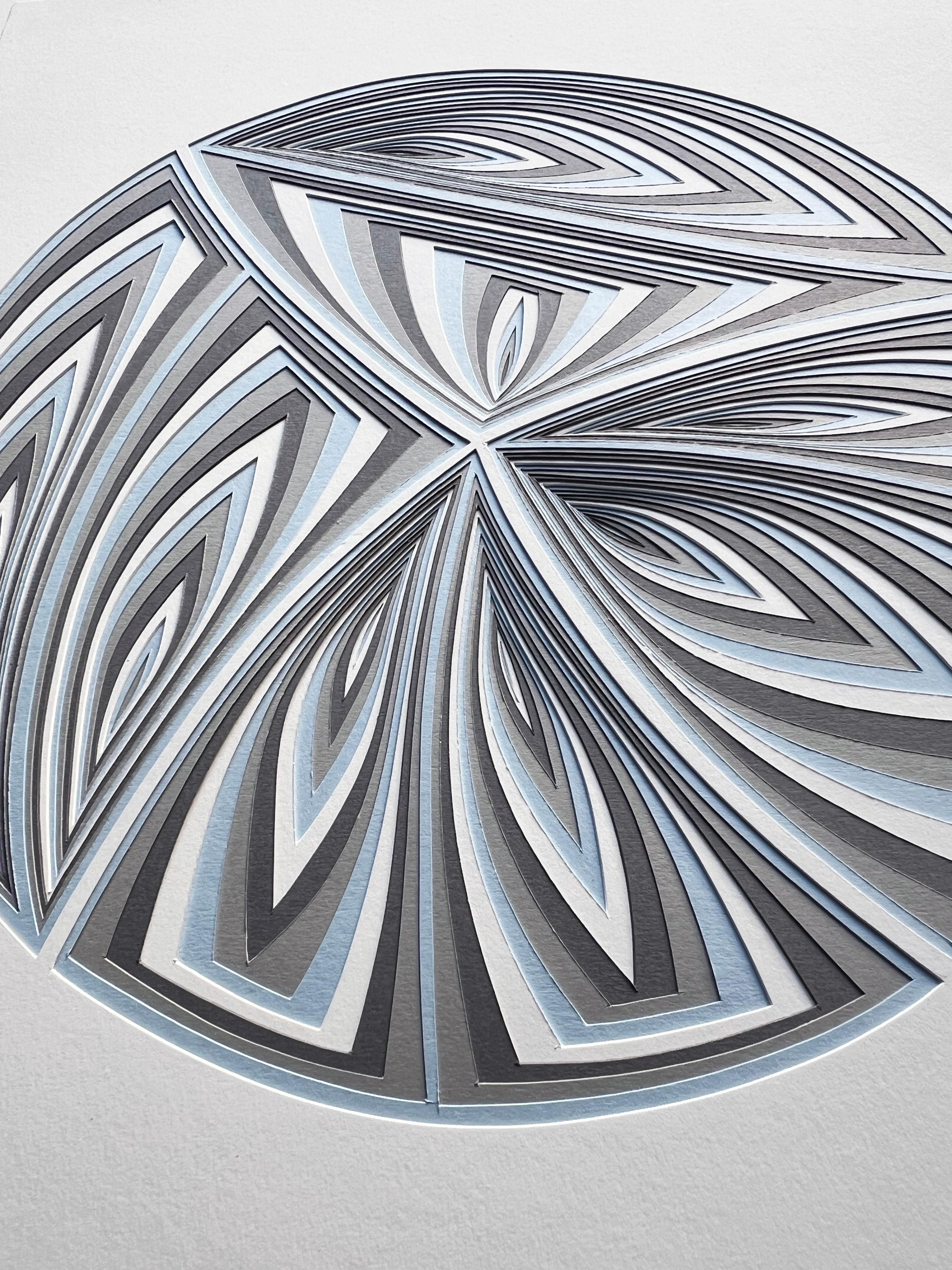 Cut Work: 'Blue Grey Circle-In' - Contemporary Mixed Media Art by Elizabeth Gregory-Gruen