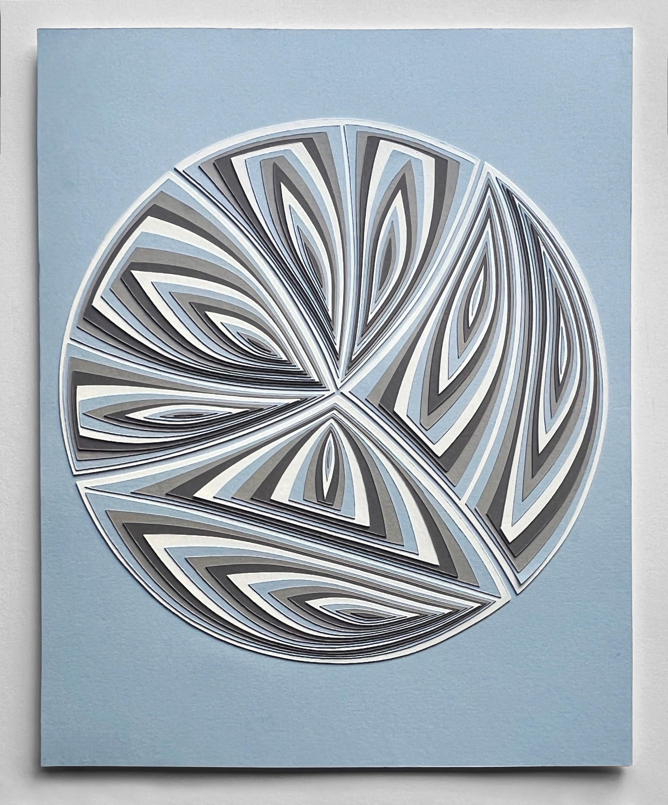 Elizabeth Gregory-Gruen Abstract Painting - Cut Work: "Blue Grey Circle Out'