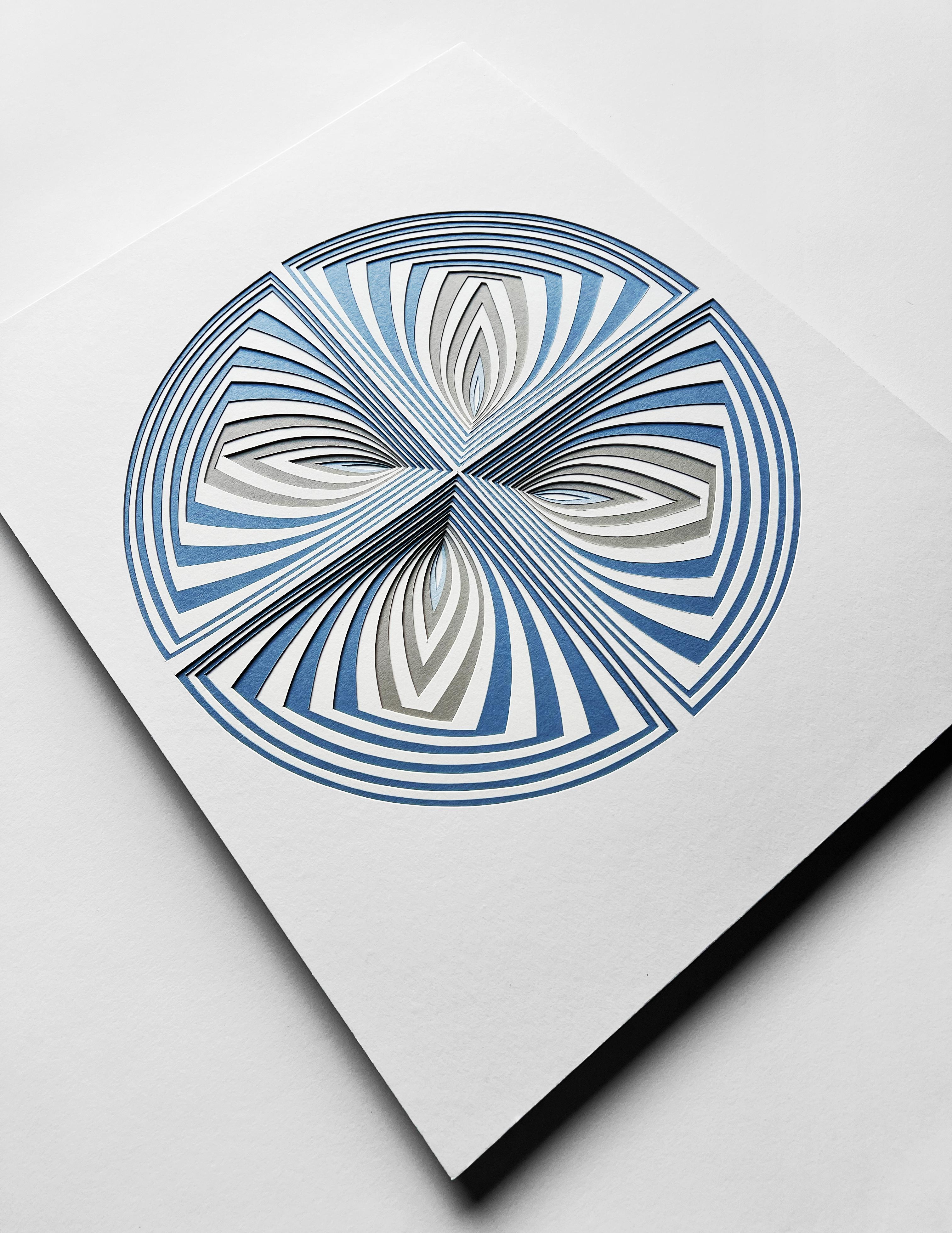 Elizabeth Gregory-Gruens Cut Work-Serie ist ein freihändiger Papierschneideprozess, der die Konturen unserer sich ständig verändernden emotionalen Erfahrung durch die Bewegung von Form, Linie und Farbe aufzeichnet. 

Die mit dem Skalpell freihändig