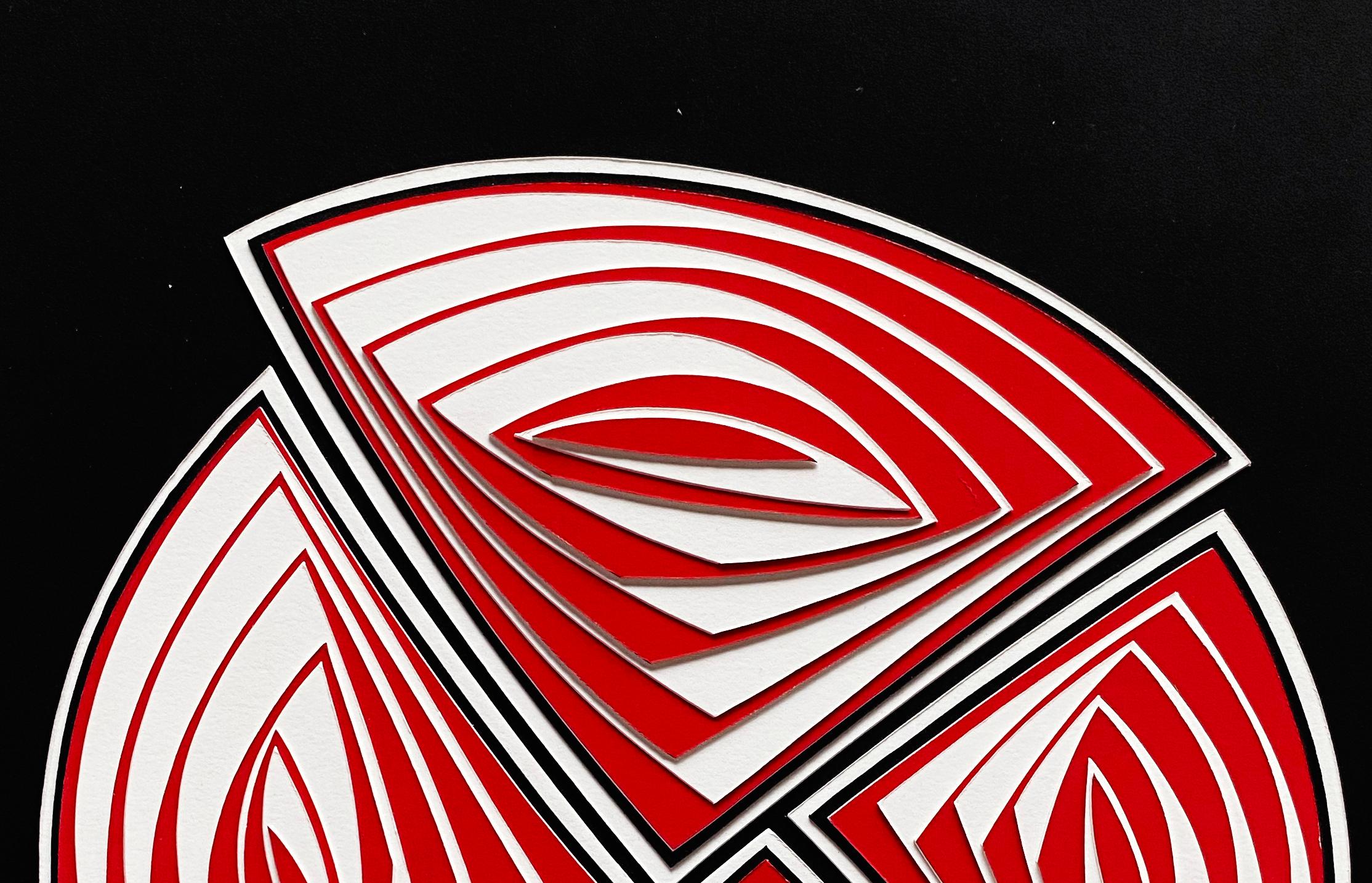 Free-Hand, Minimal, Cutwork: 'Black Red White-In' - Contemporary Painting by Elizabeth Gregory-Gruen