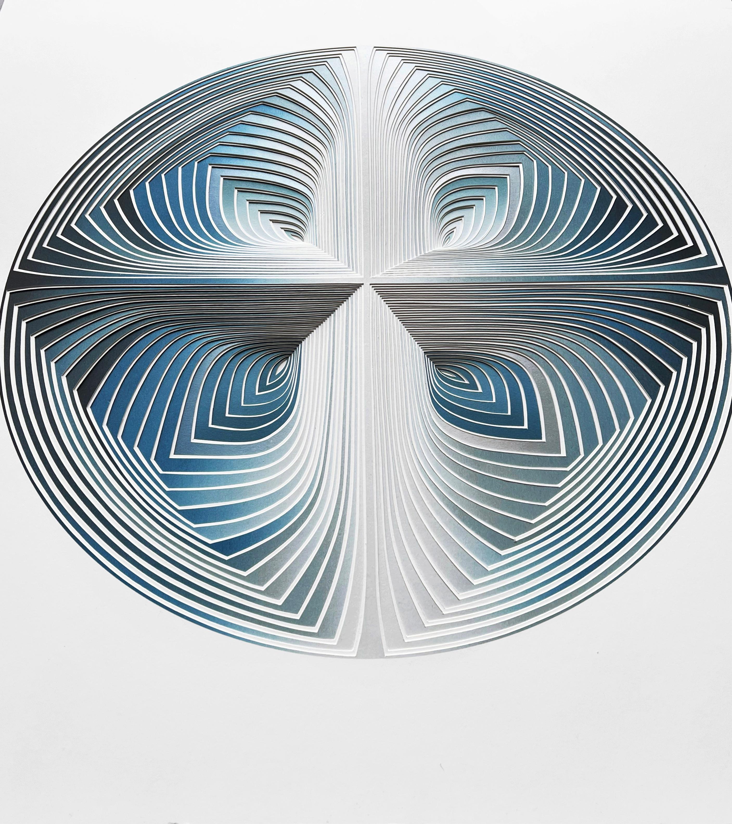 Free Hand, Minimal, Cutwork: 'Blue Melange Circle' (Círculo azul melange) - Painting Contemporáneo de Elizabeth Gregory-Gruen