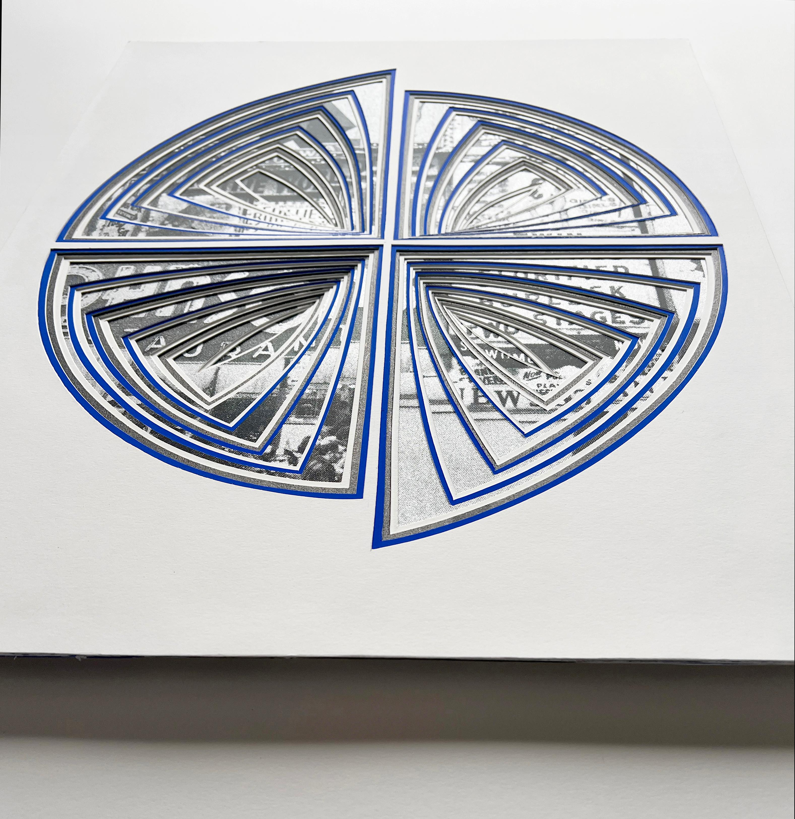 Free-Hand, Minimal, Cutwork: 'NYC Blue Four Piece-In' - Contemporary Mixed Media Art by Elizabeth Gregory-Gruen
