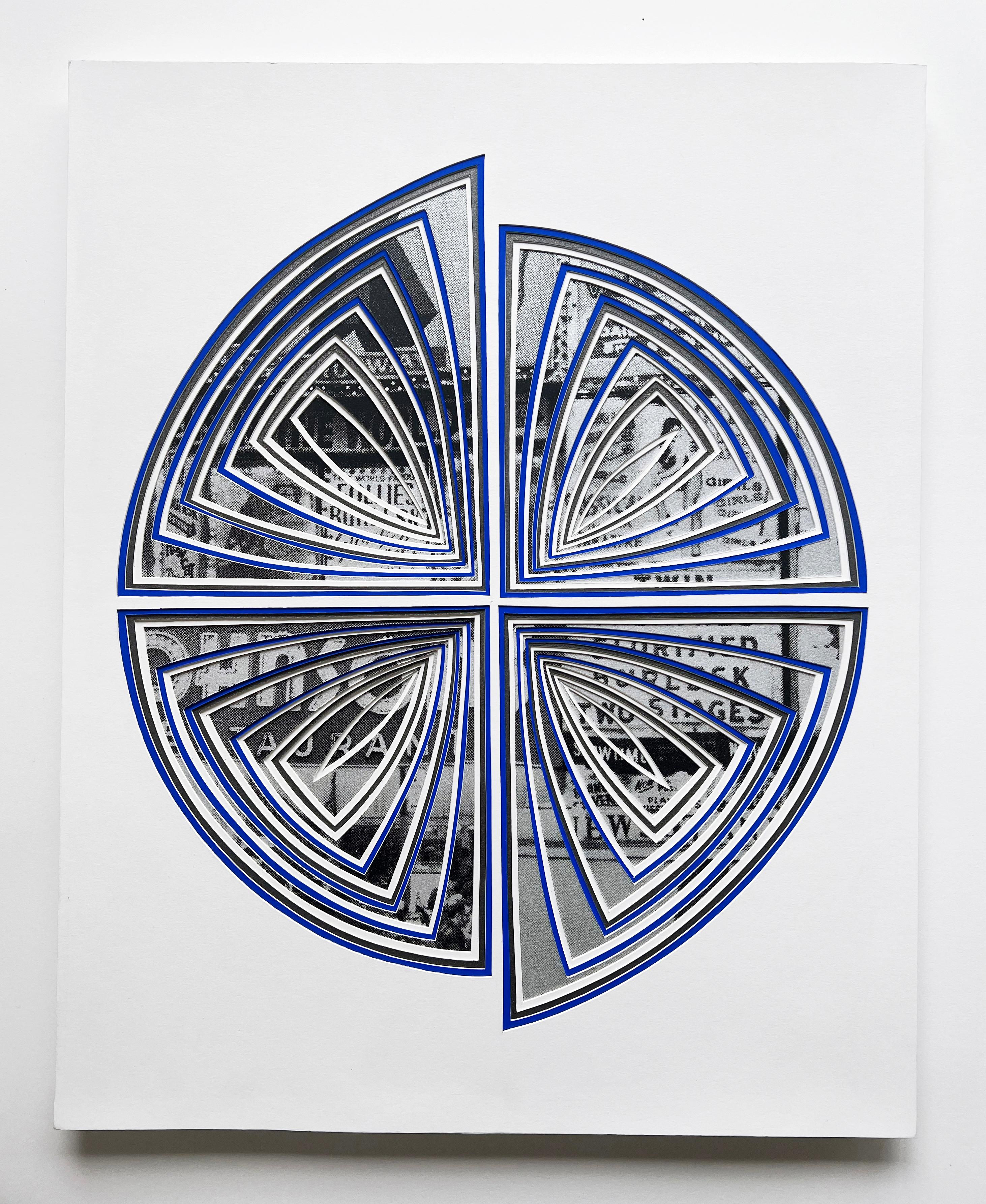 Free-Hand, Minimal, Cutwork: 'NYC Blue Four Piece-In' - Mixed Media Art by Elizabeth Gregory-Gruen