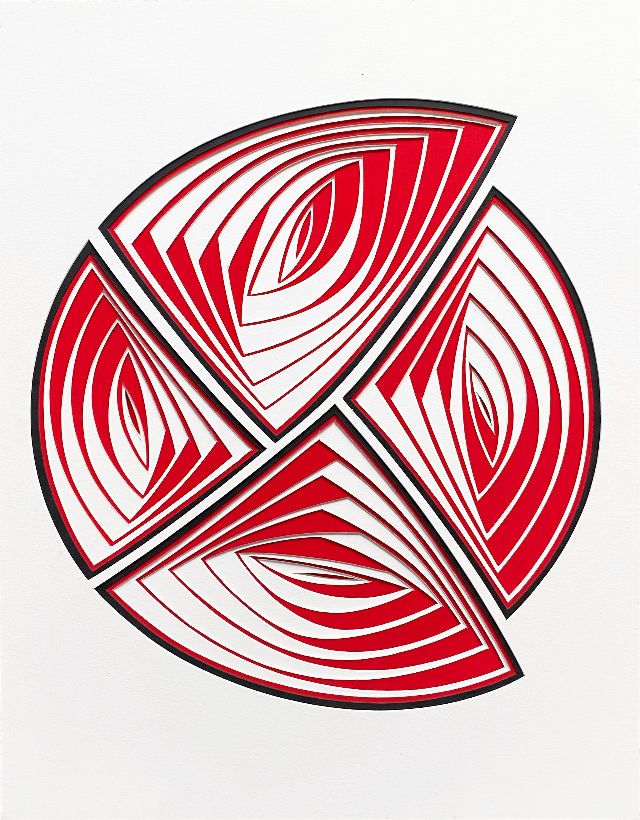 Elizabeth Gregory-Gruen Abstract Painting - Free-Hand, Minimal, Cutwork: 'White Red Black-In'