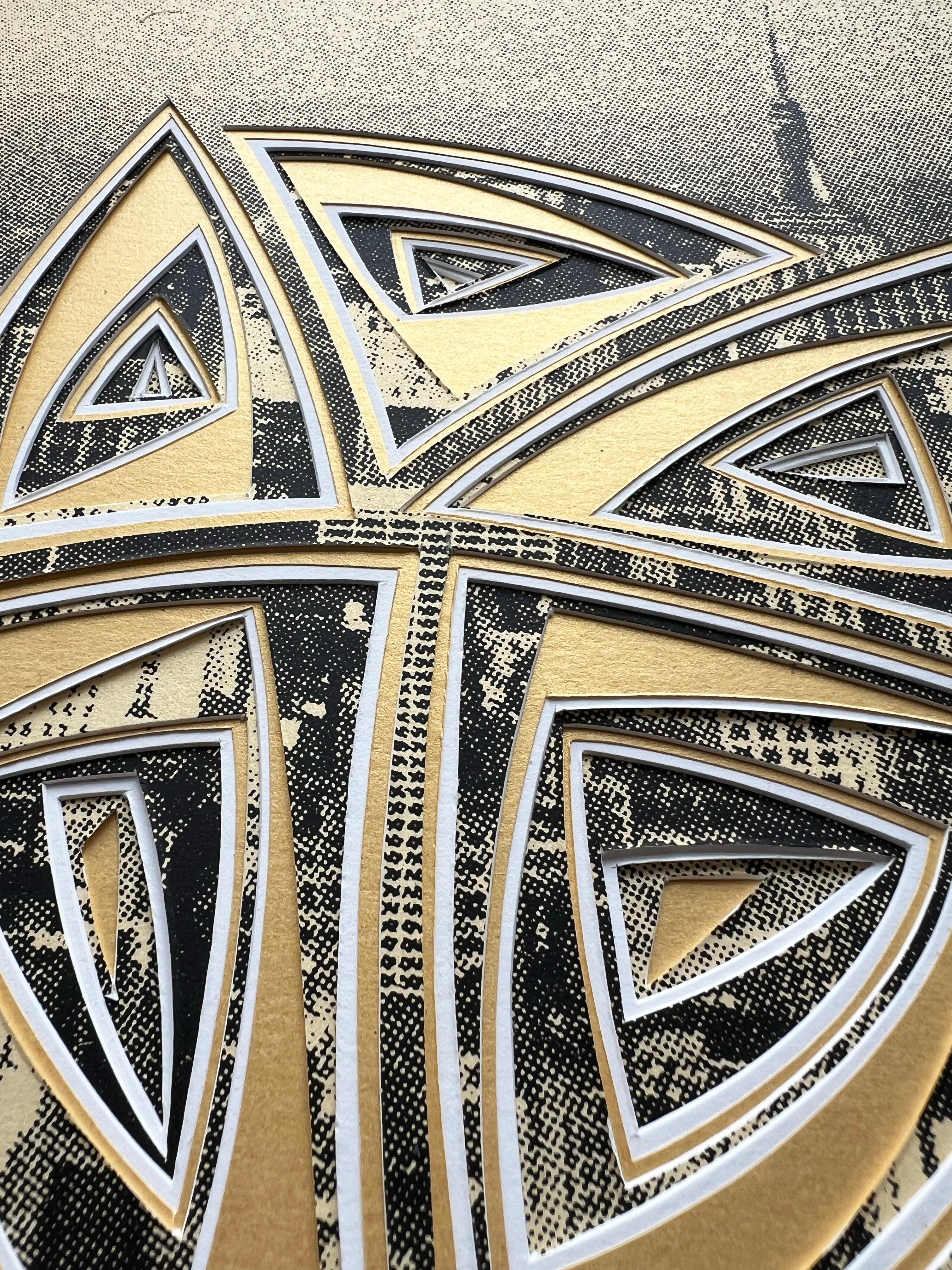 Free-Hand, Minimal, Cutwork: 'NYC in Gold' - Contemporary Painting by Elizabeth Gregory-Gruen