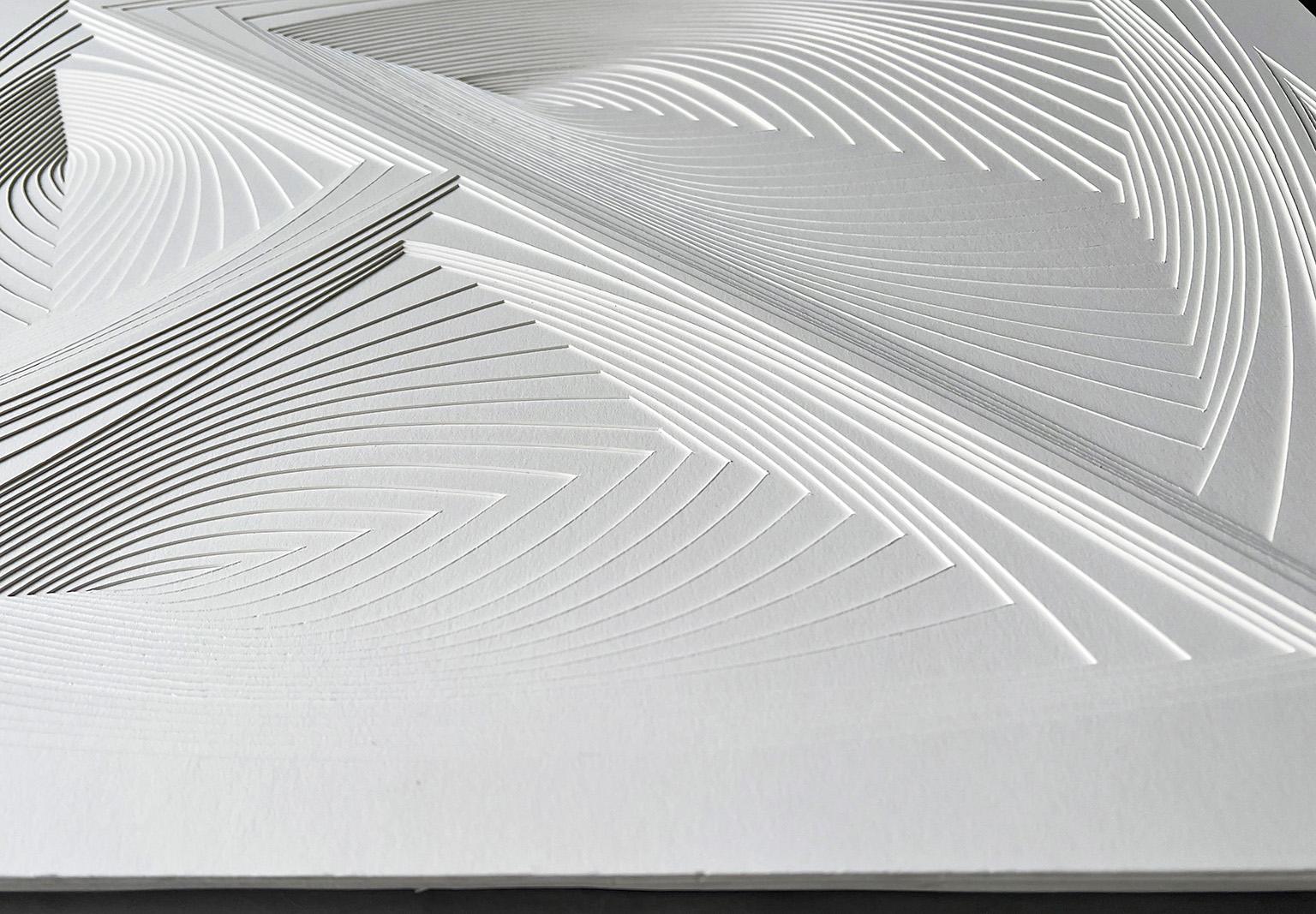 „All Over #1“, frei geschliffenes Papier-Wandrelief-Skulptur, Abstrakt, Tonal, Weiß im Angebot 2