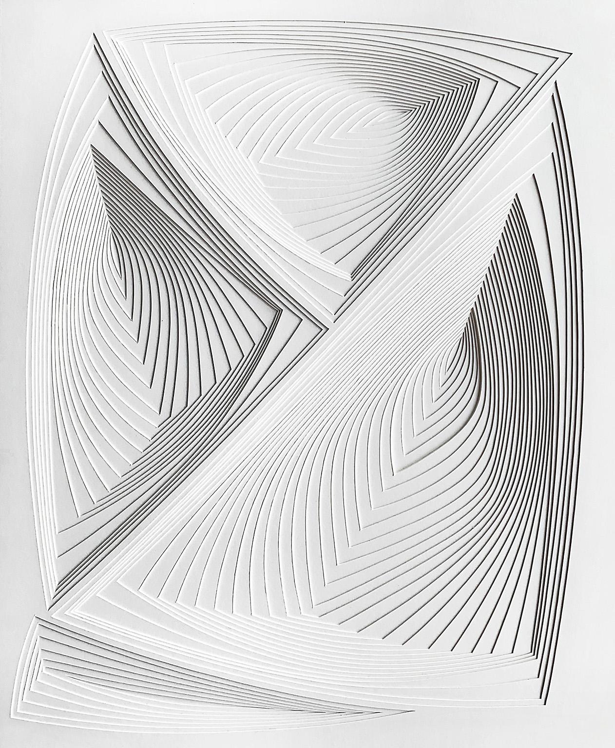 Elizabeth Gregory-Gruen Abstract Sculpture - "All Over #1", Free Hand Cut Paper Wall Relief Sculpture, Abstract, Tonal, White