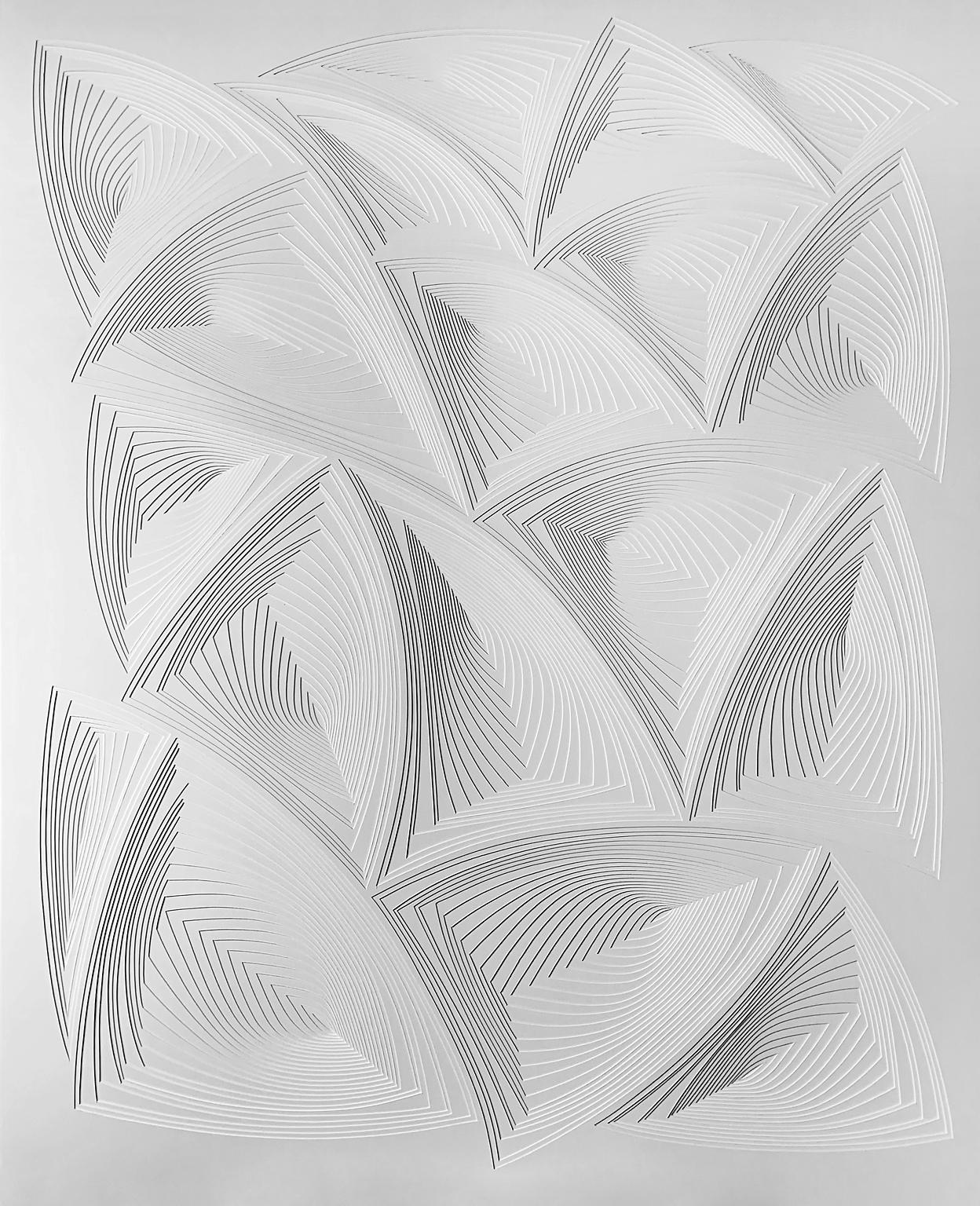 "All Over 2", Free Hand Cut Paper Wall Relief Sculpture, Abstract, Tonal, White