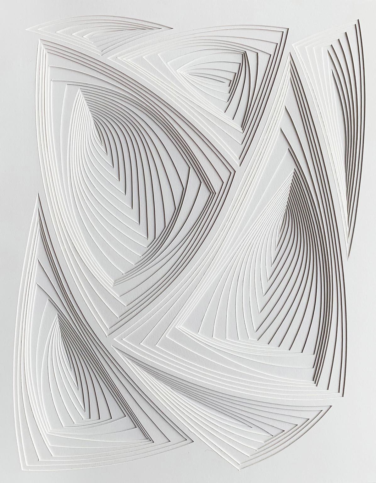 "All Over 3", Free Hand Cut Paper Wall Relief Sculpture, Abstract, Tonal, White
