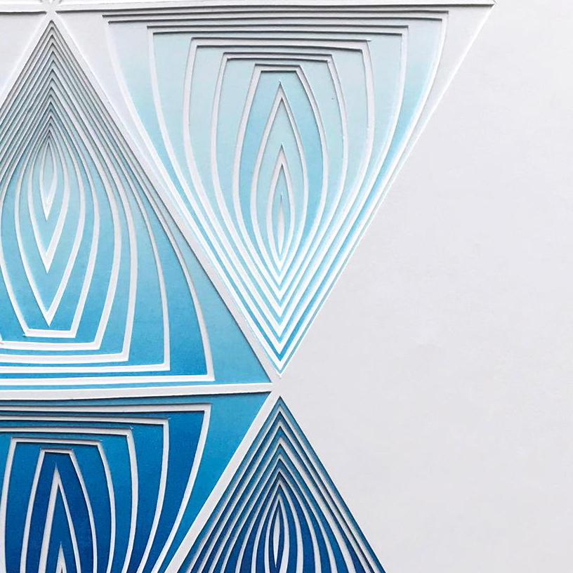  Freehand Cut with Surgical Scalpel, Silk-Screened: 'Blue Blend Triangle ' - Contemporary Mixed Media Art by Elizabeth Gregory-Gruen