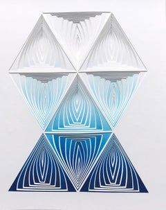  Freehand Cut with Surgical Scalpel, Silk-Screened: 'Blue Blend Triangle '