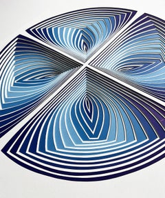 "Blue Gradation", Hand Cut Paper Wall Relief Sculpture, Abstract